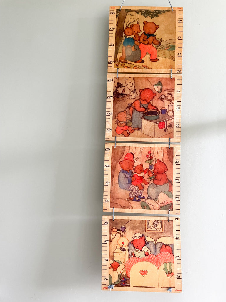 Vintage ‘Three Bears’ wooden height chart / growth chart / measuring stick, by Italian toy brand Sevi 1831 - Moppet
