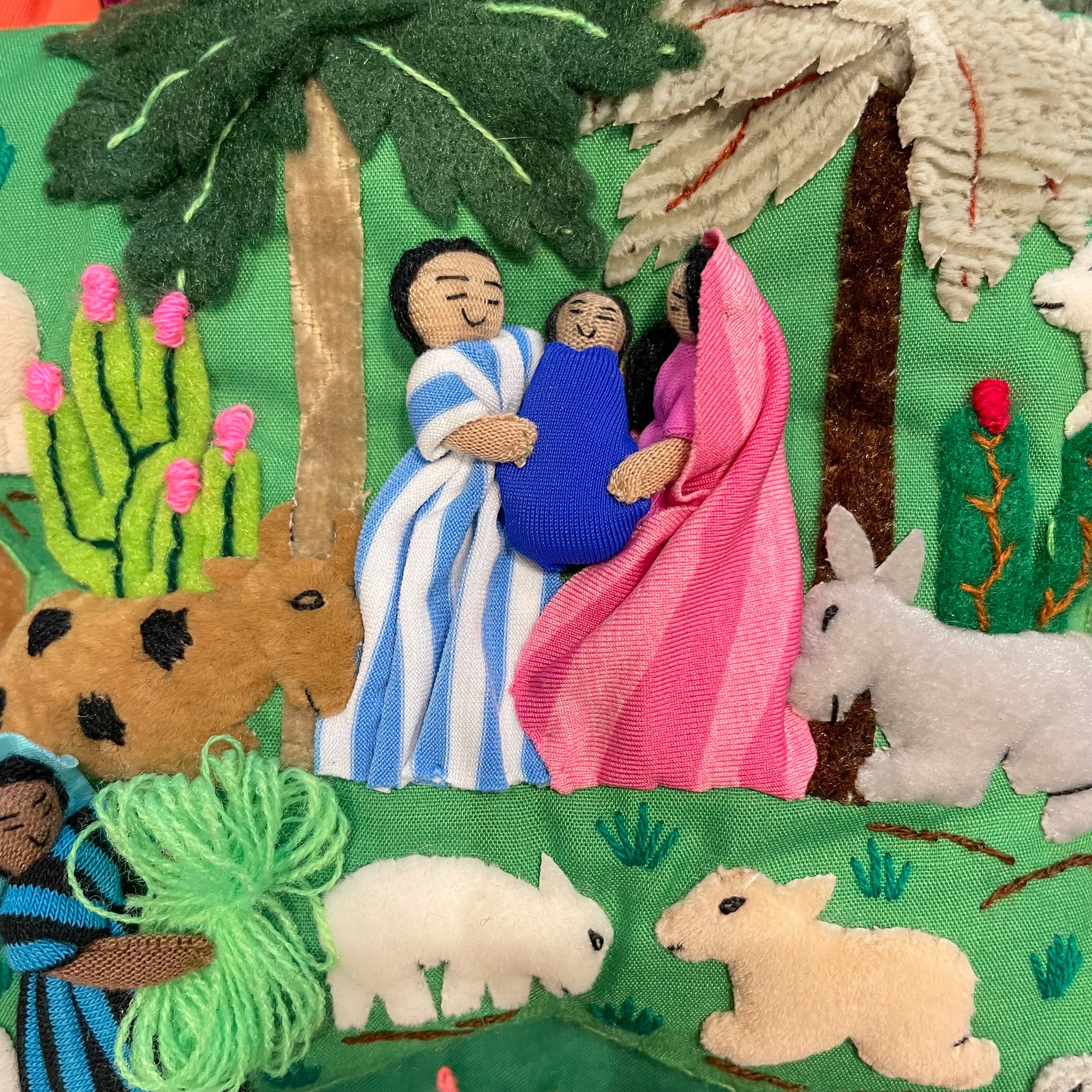 Handmade Peruvian quilted Christmas Star Nativity wall hanging arpillera tapestry decoration - Moppet