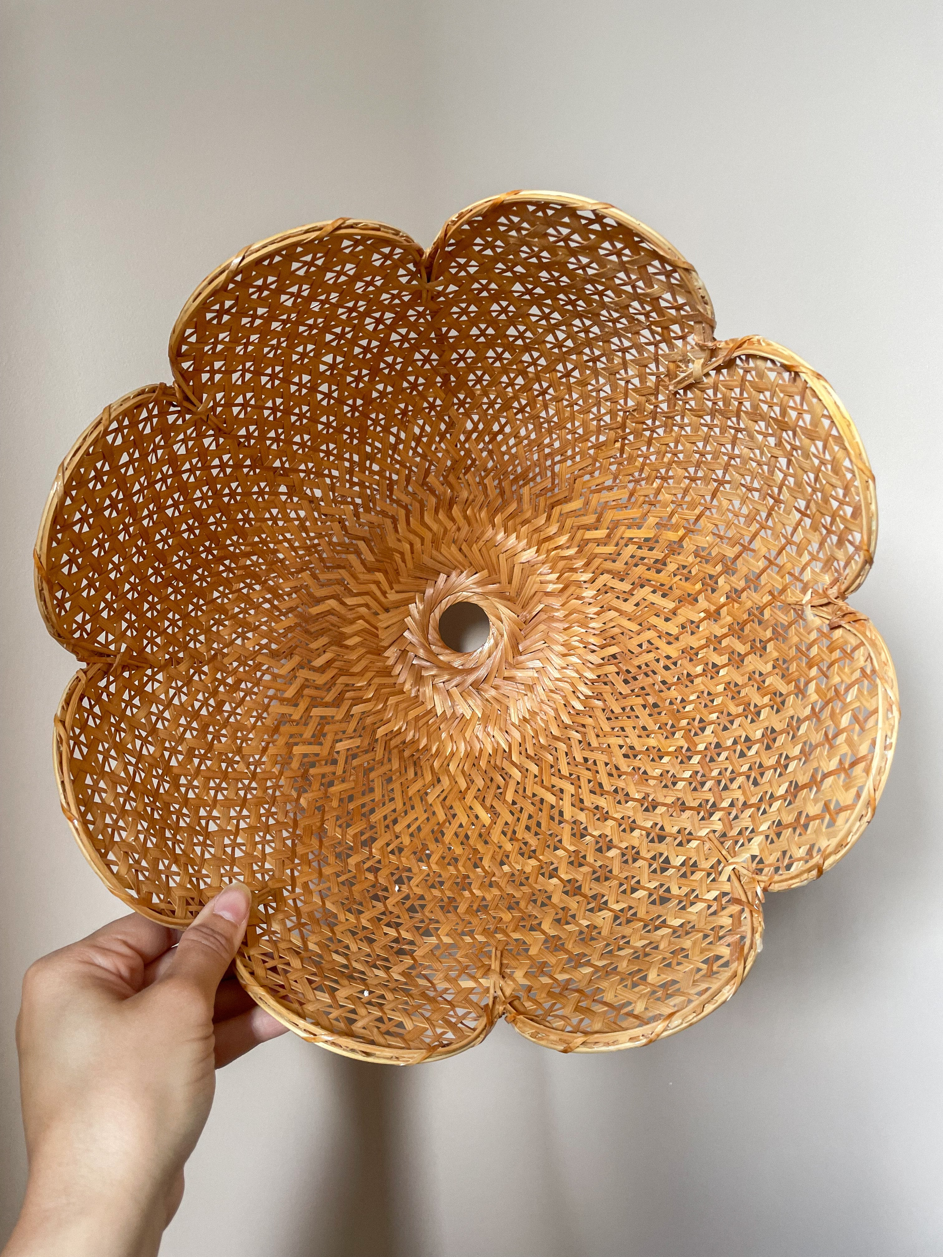Pair of vintage woven cane/wicker/rattan ceiling shades - Moppet