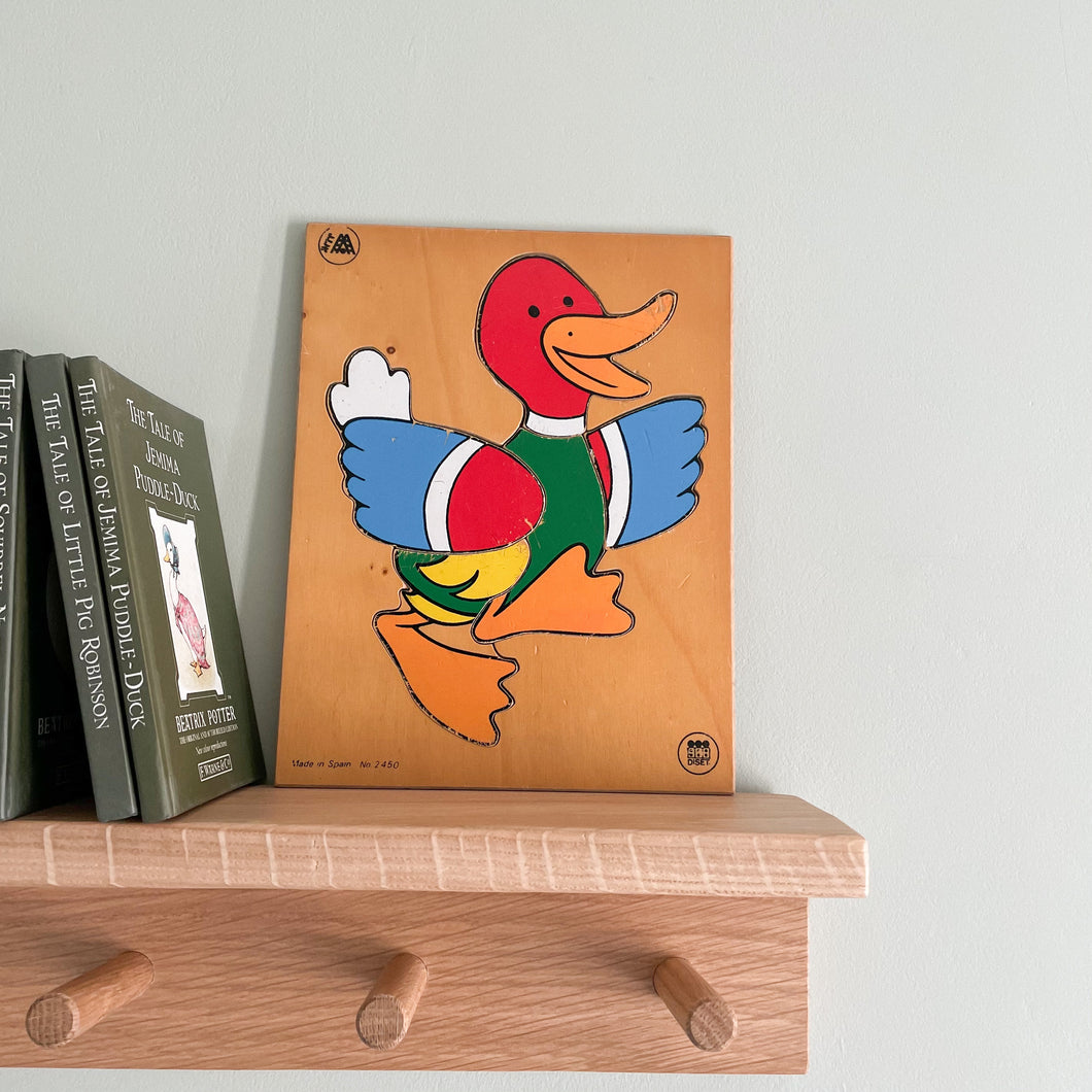 Vintage 1980s wooden colourful duck puzzle wall art, by Diset - Moppet