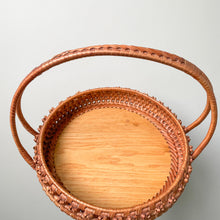 Load image into Gallery viewer, Low vintage woven wicker basket with a shallow wooden base, Easter basket - Moppet
