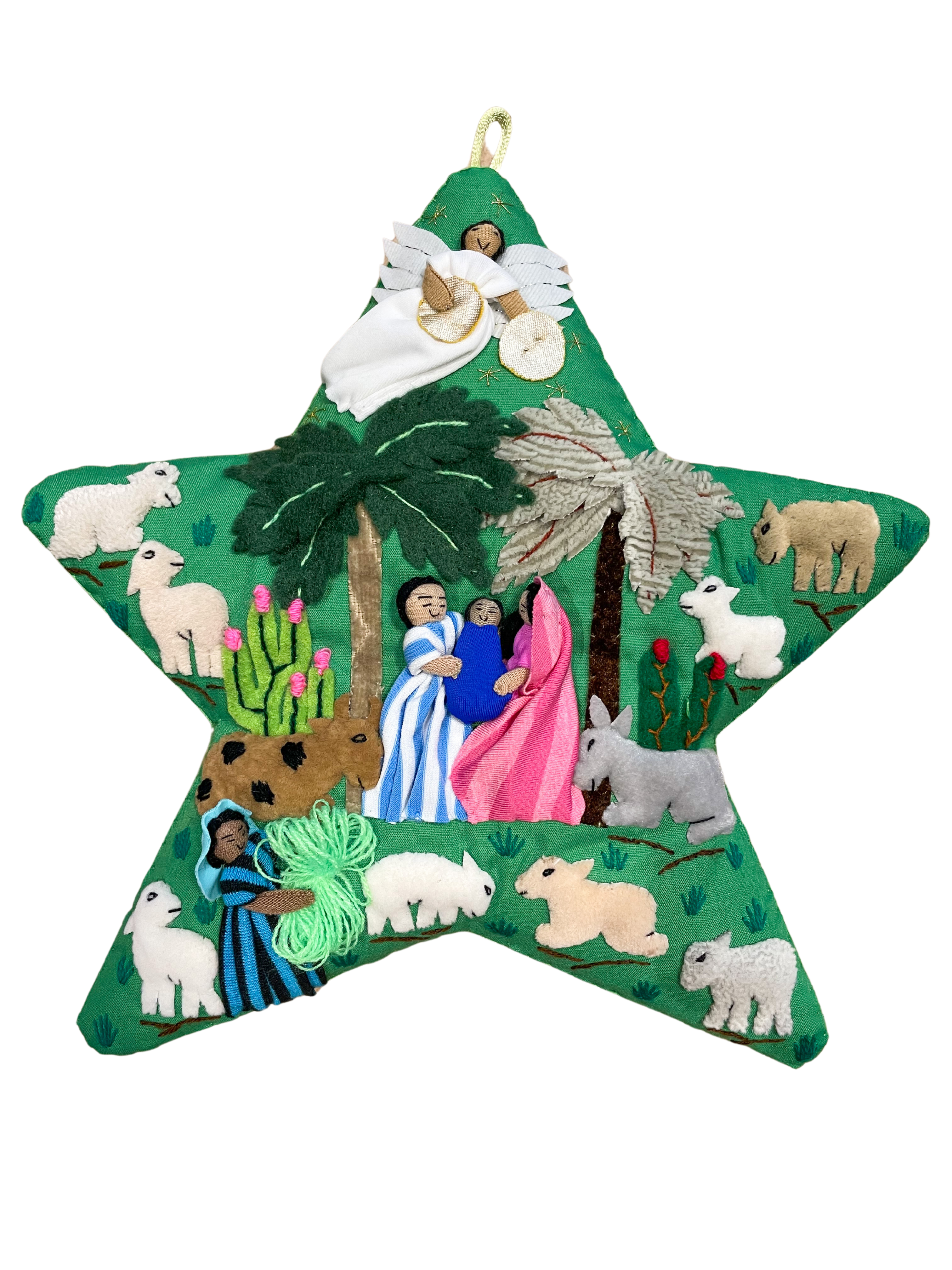 Handmade Peruvian quilted Christmas Star Nativity wall hanging arpillera tapestry decoration - Moppet