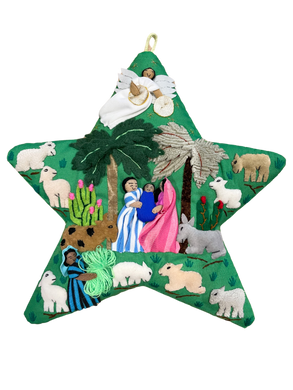 Handmade Peruvian quilted Christmas Star Nativity wall hanging arpillera tapestry decoration - Moppet
