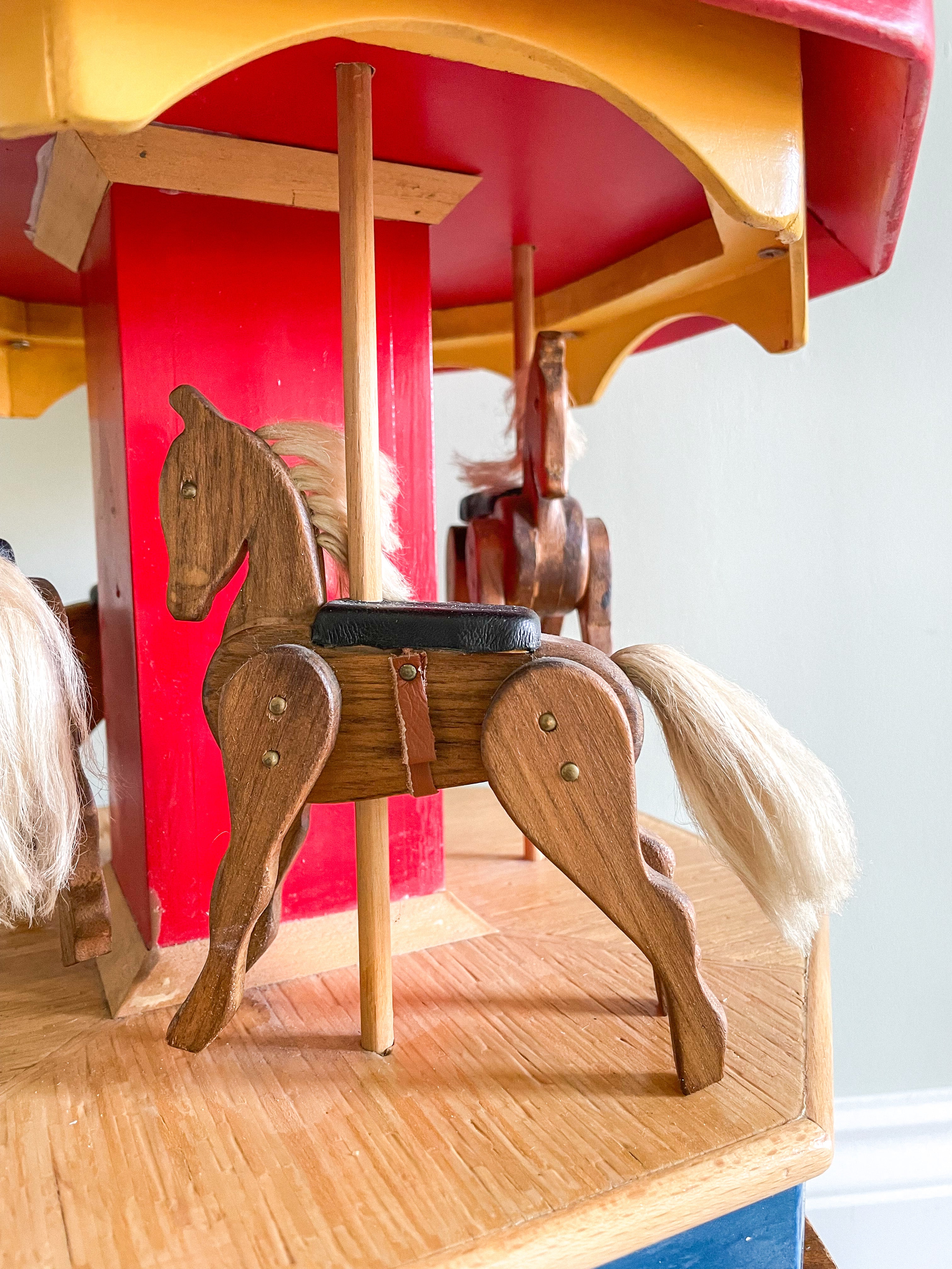 Vintage handmade wooden Swedish carousel or merry-go-round - Moppet