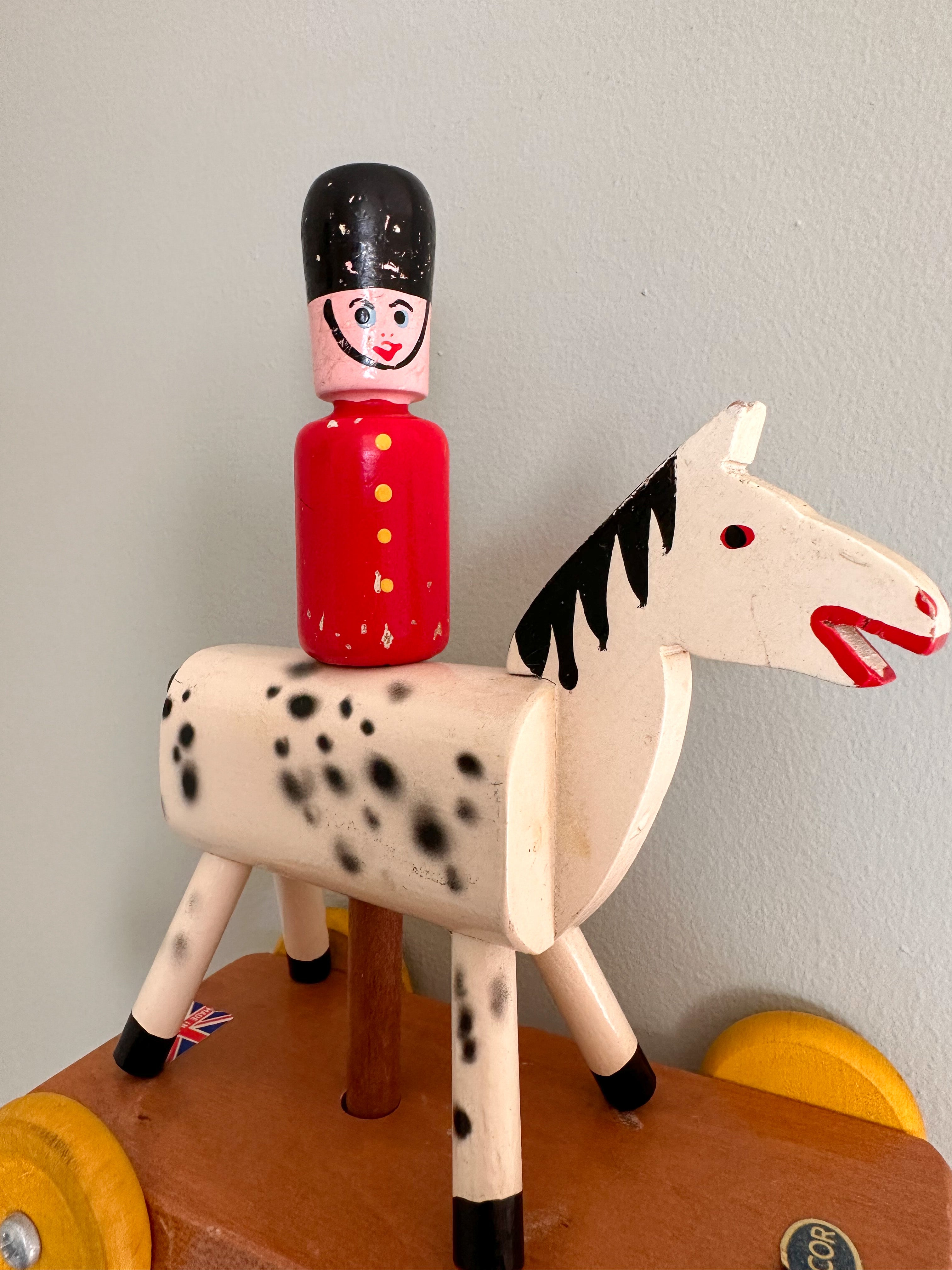 Vintage 1950s wooden Beefeater soldier on horse back, British made - Moppet