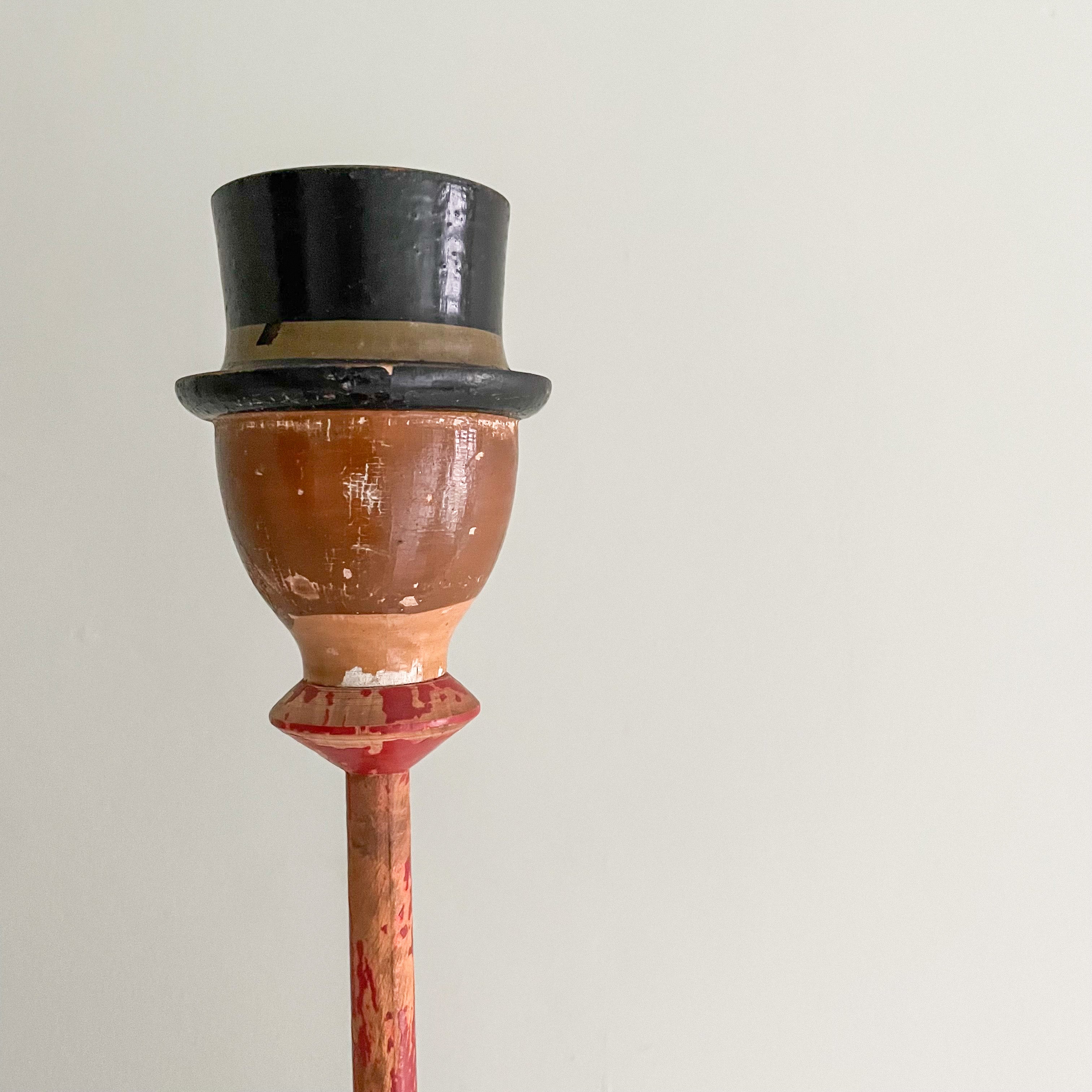 Vintage 1920s wooden hand-painted hat stand figurine with top-hat doll character - Moppet