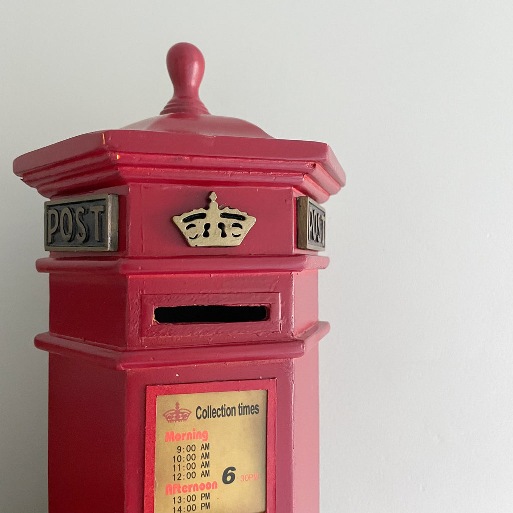 Vintage wooden hexagonal ‘Penfold’ red post box money box - Moppet