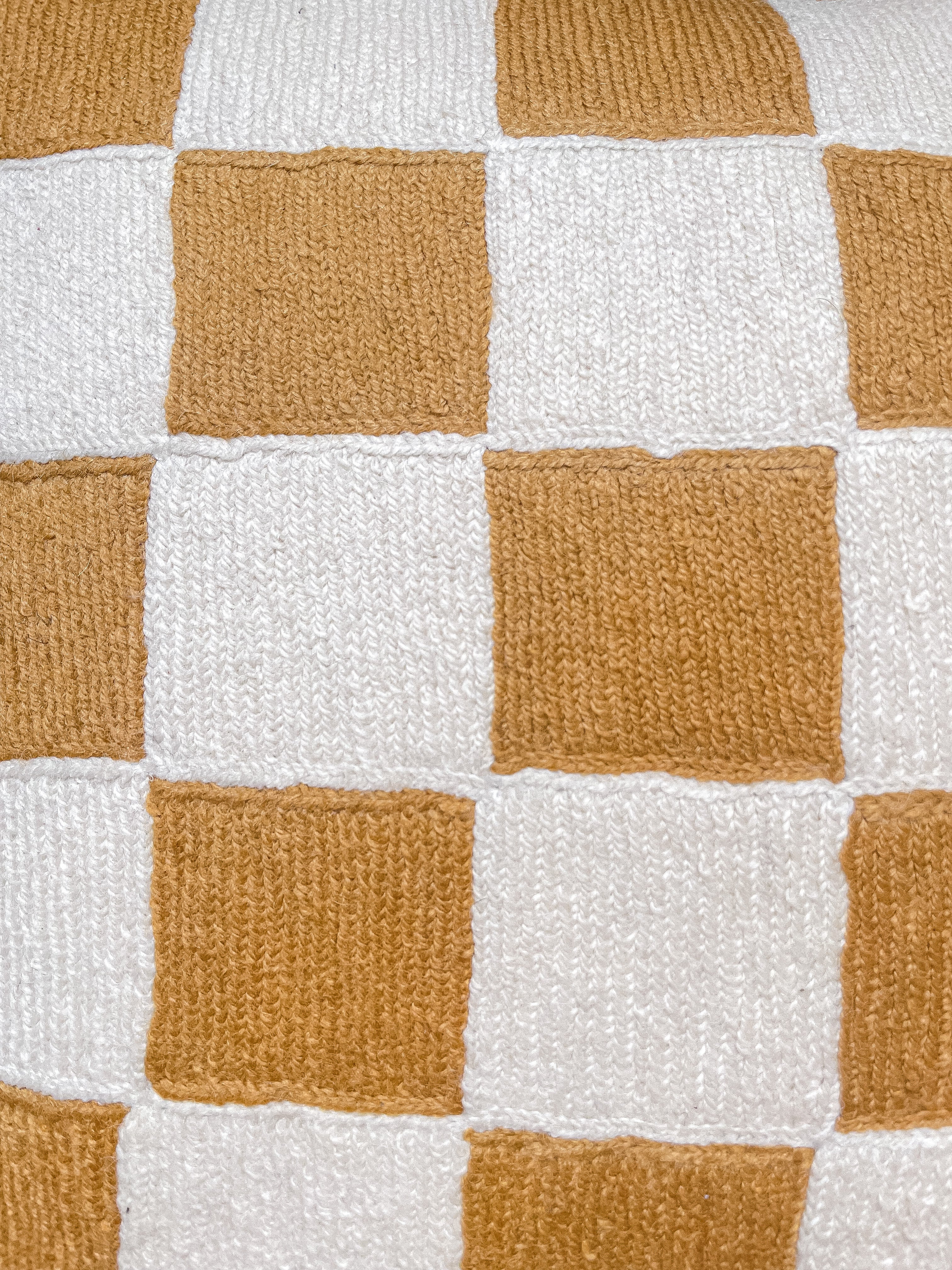 *NEW* Handmade crewel embroidered cushion cover | ochre yellow check - Moppet