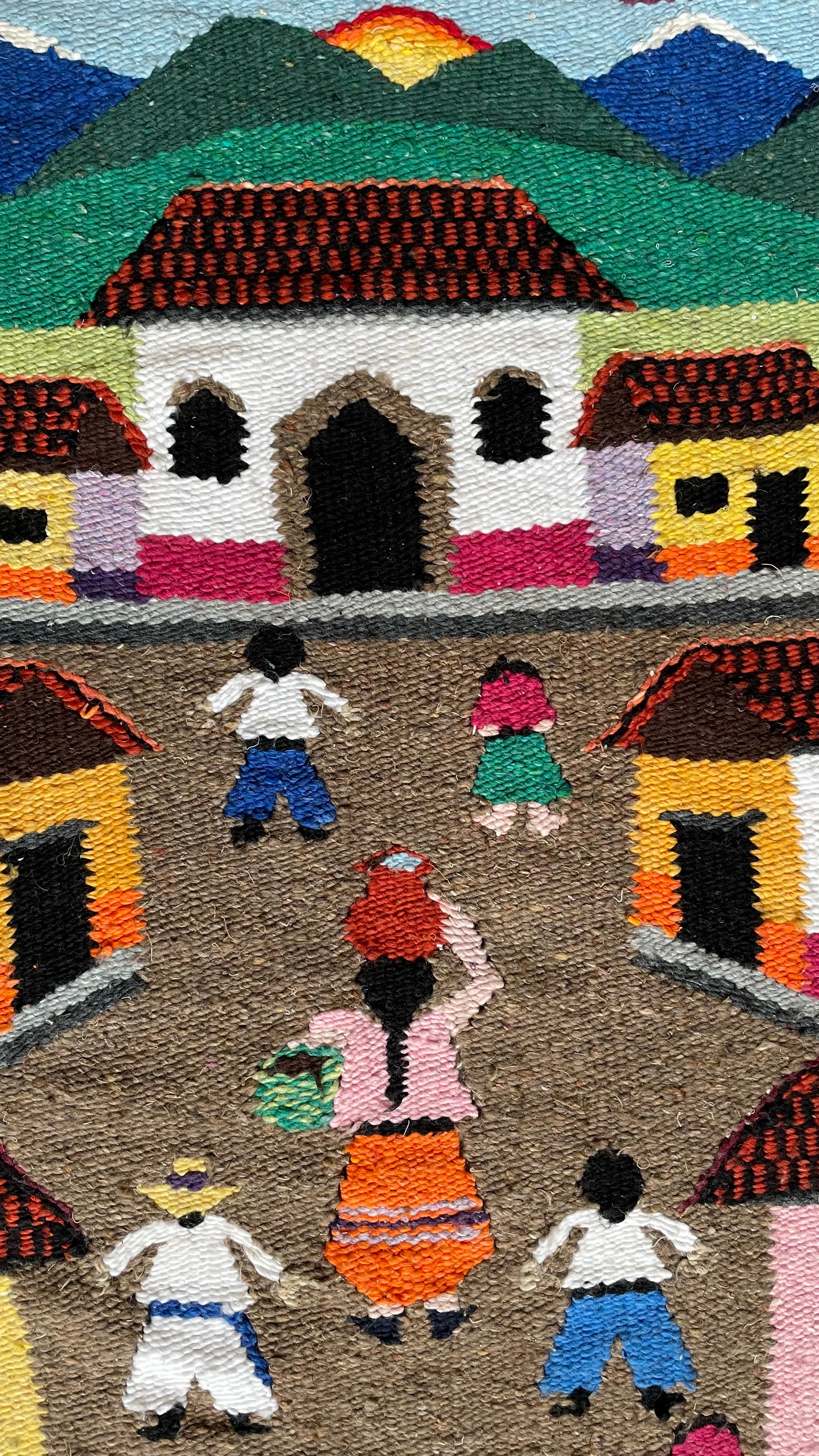 Vintage hand-woven Mexican folk art wool wall hanging or rug - Moppet