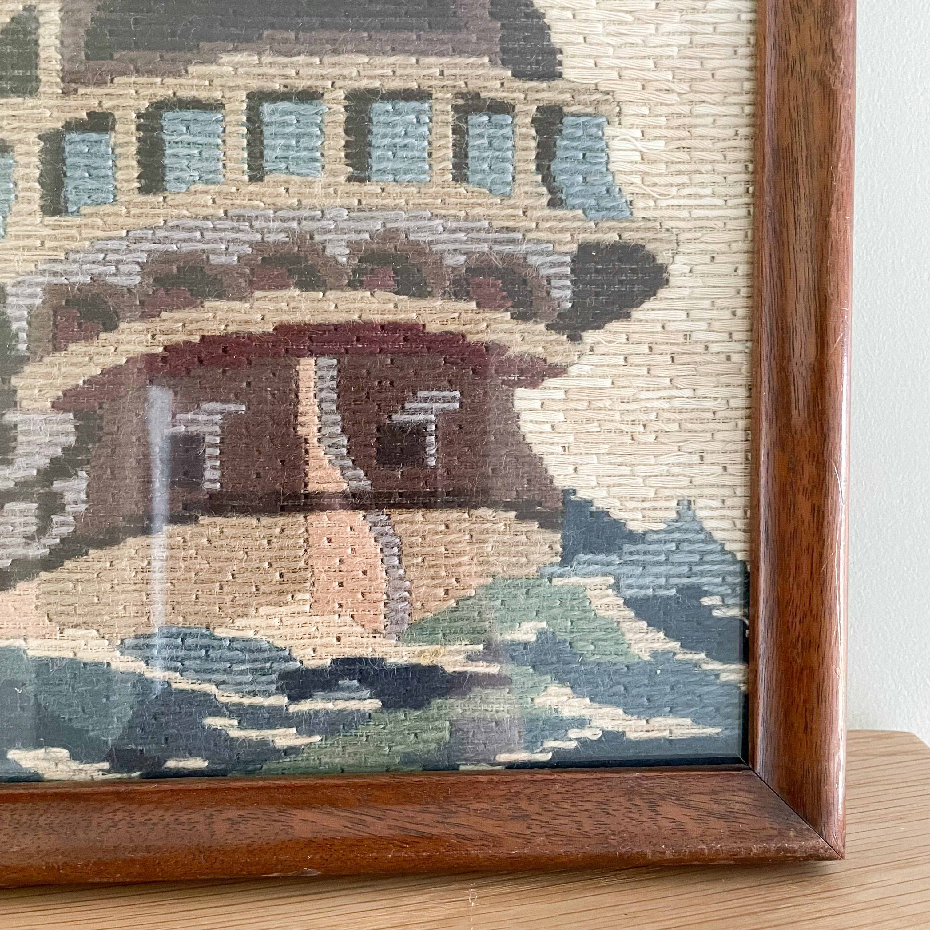 Vintage framed embroidery of a ship - Moppet