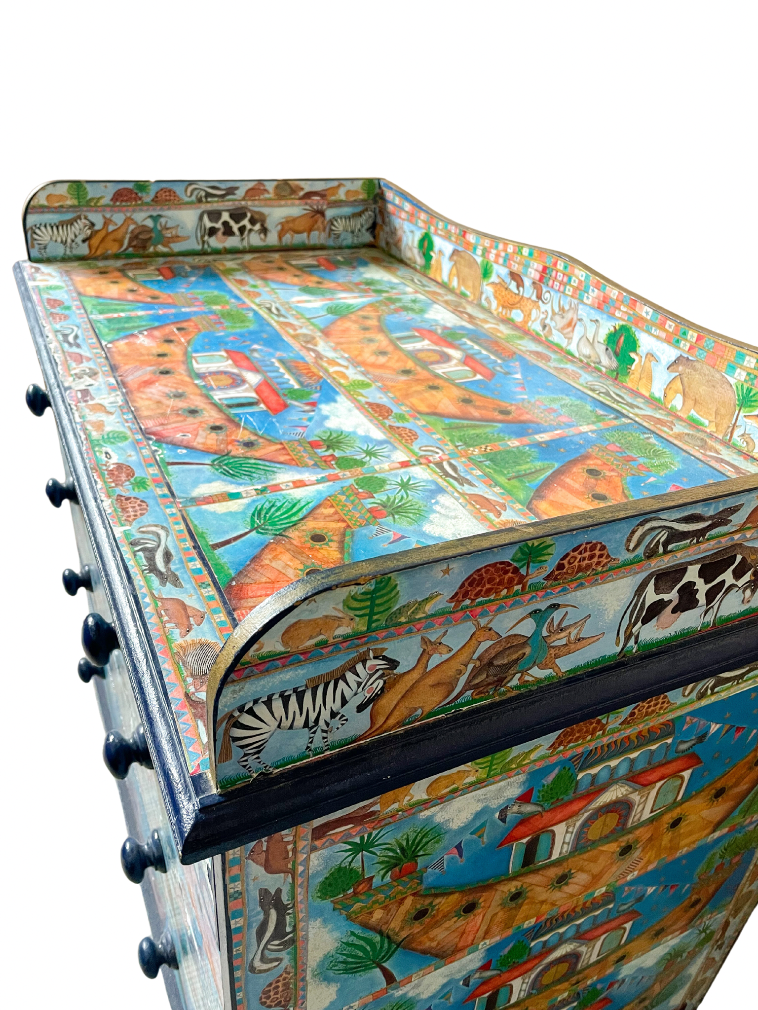 Vintage chest of drawers or changing table with ‘Noah’s Ark’ mid-century decoupage - Moppet