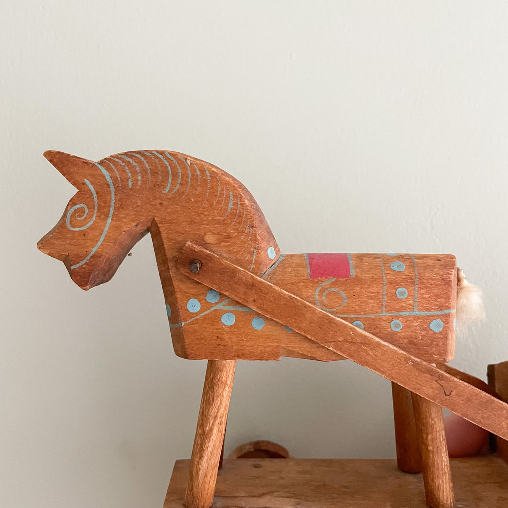 Vintage 1940/50s wooden folk art horse and cart - Moppet