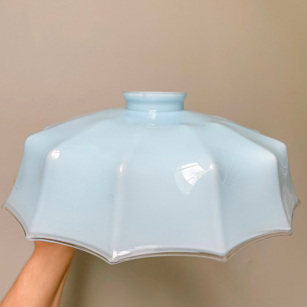 Vintage French rare Art Deco 1920s ceiling shade in a ‘handkerchief’ style with a frilly wavy edge | pale blue - Moppet