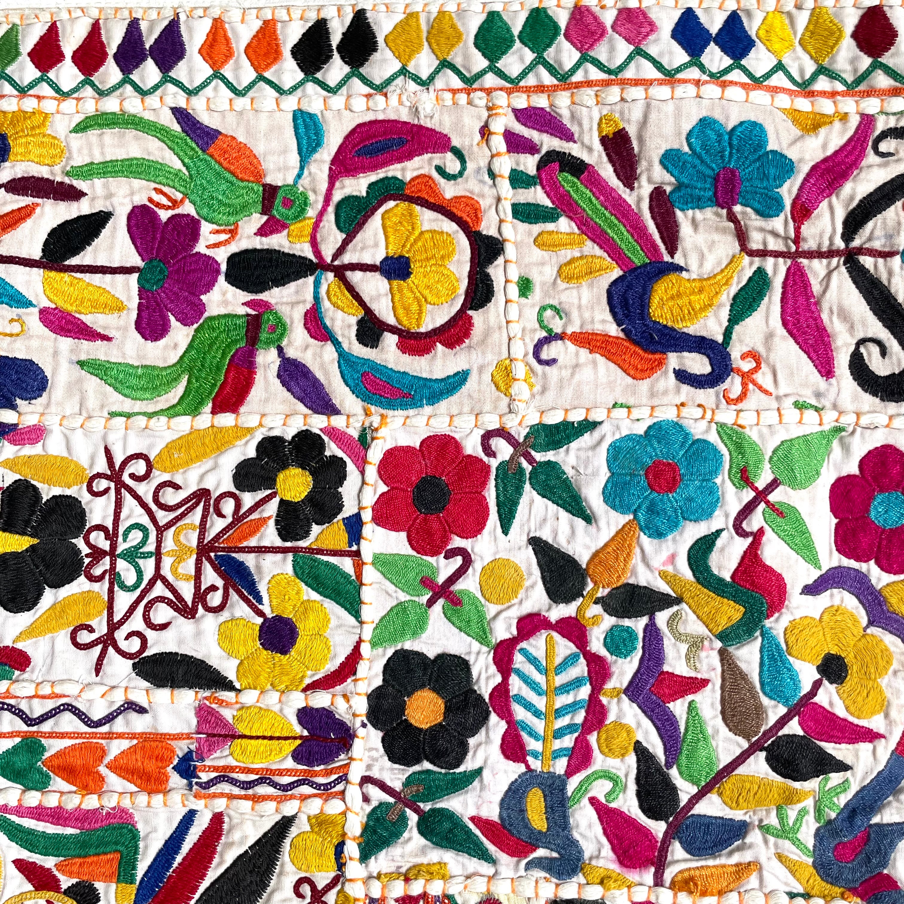 Vintage hand-embroidered Mexican Otomi wall hanging tapestry - Moppet