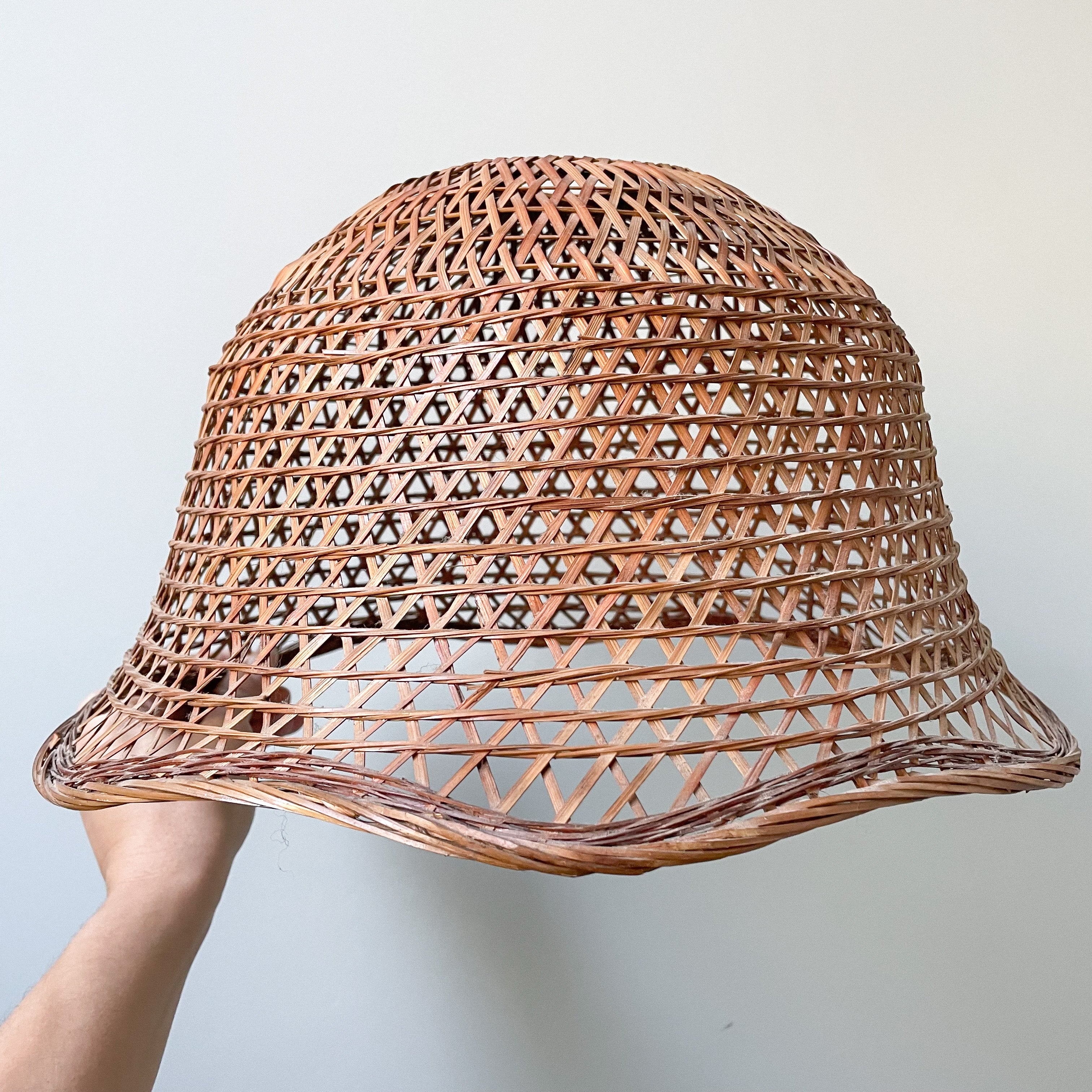 Vintage woven rattan wicker ceiling shade with a wavy edge - Moppet