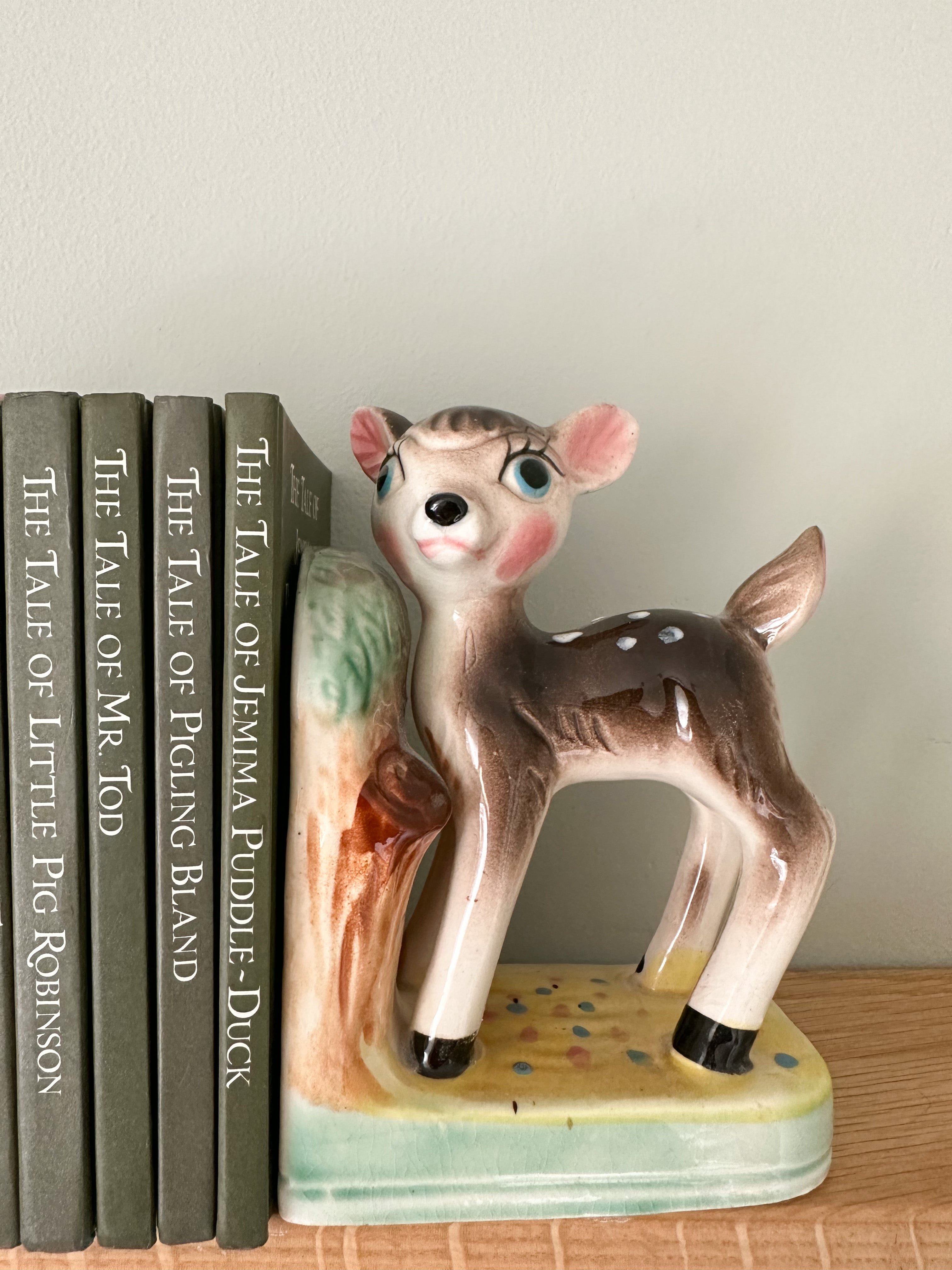 Pair of rare vintage 1960s ceramic china fawn/deer/Bambi bookends - Moppet