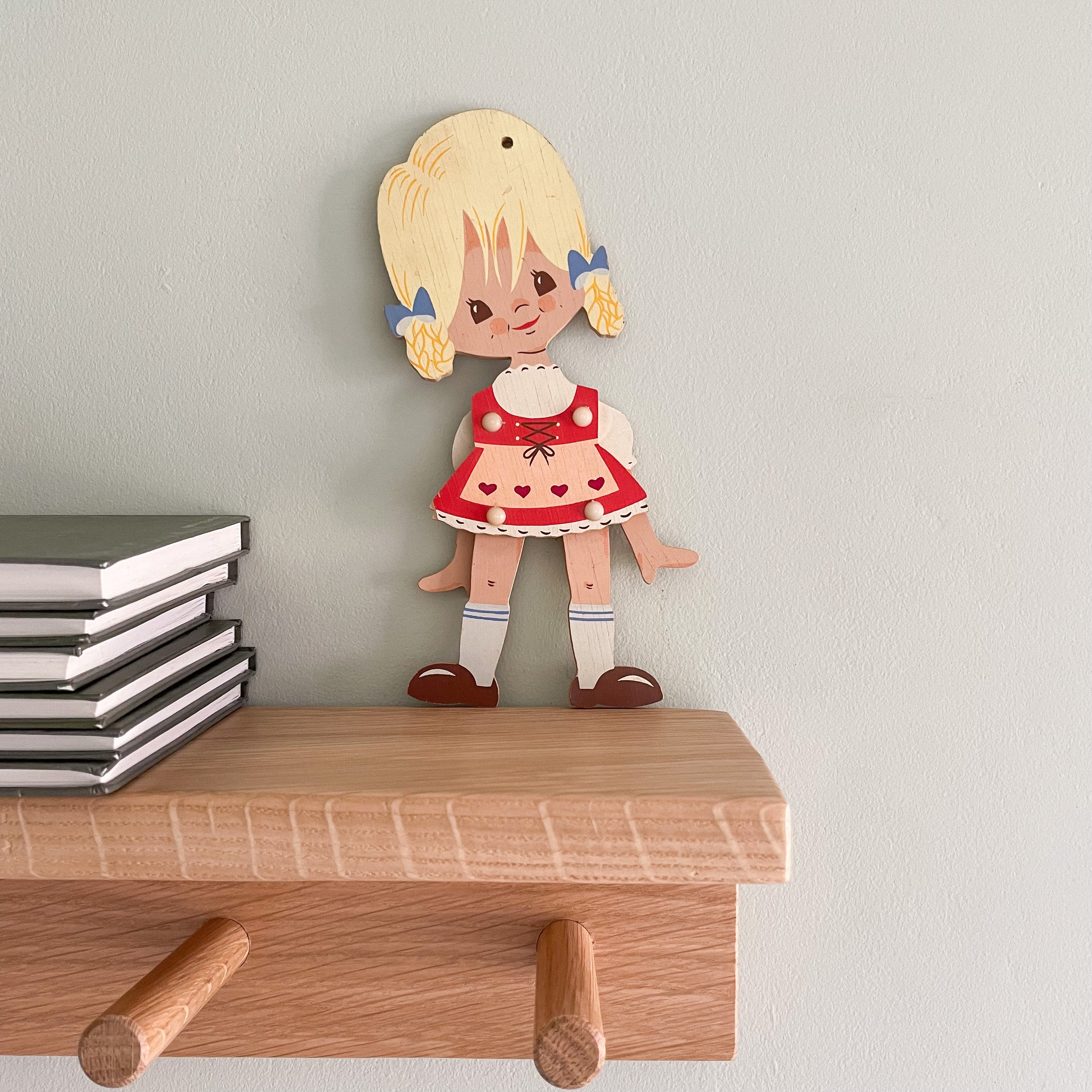 Vintage 1969 wooden German Hampelmann Fräulein jumping jack - Moppet