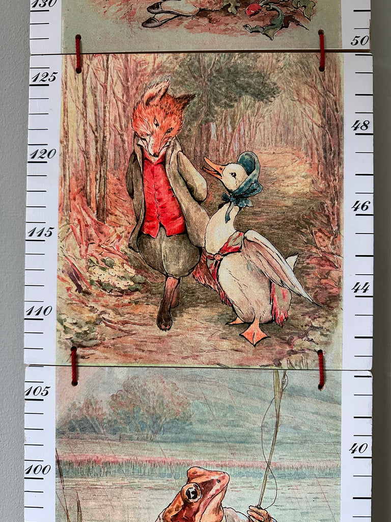 Vintage Beatrix Potter wooden height chart / growth chart / measuring stick, feat. Peter Rabbit, Jemima Puddle Duck, by Italian toy brand Sevi 1831 - Moppet