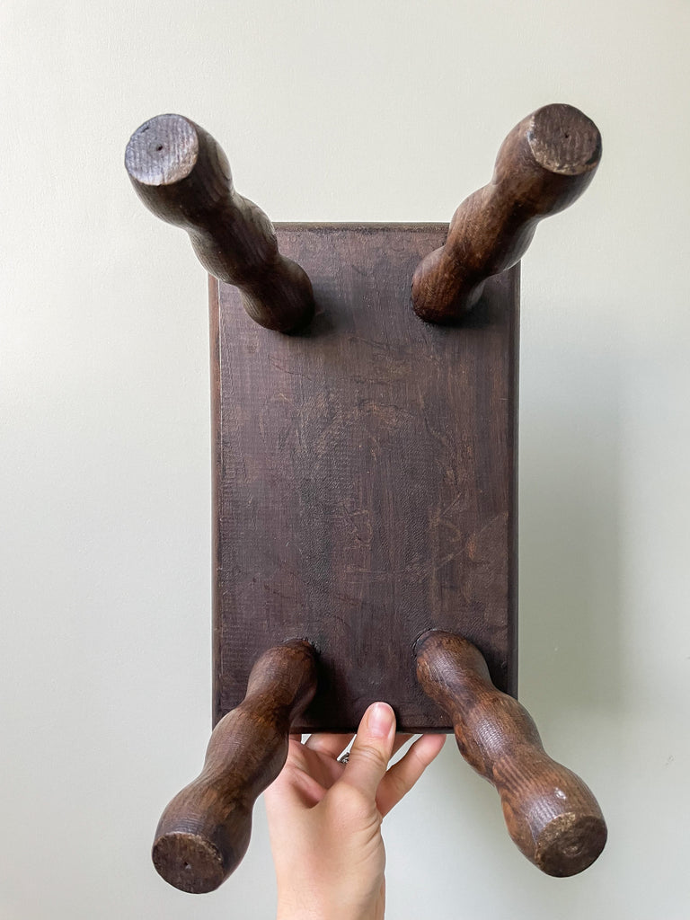 Vintage French oak bobbin stool with four legs - Moppet