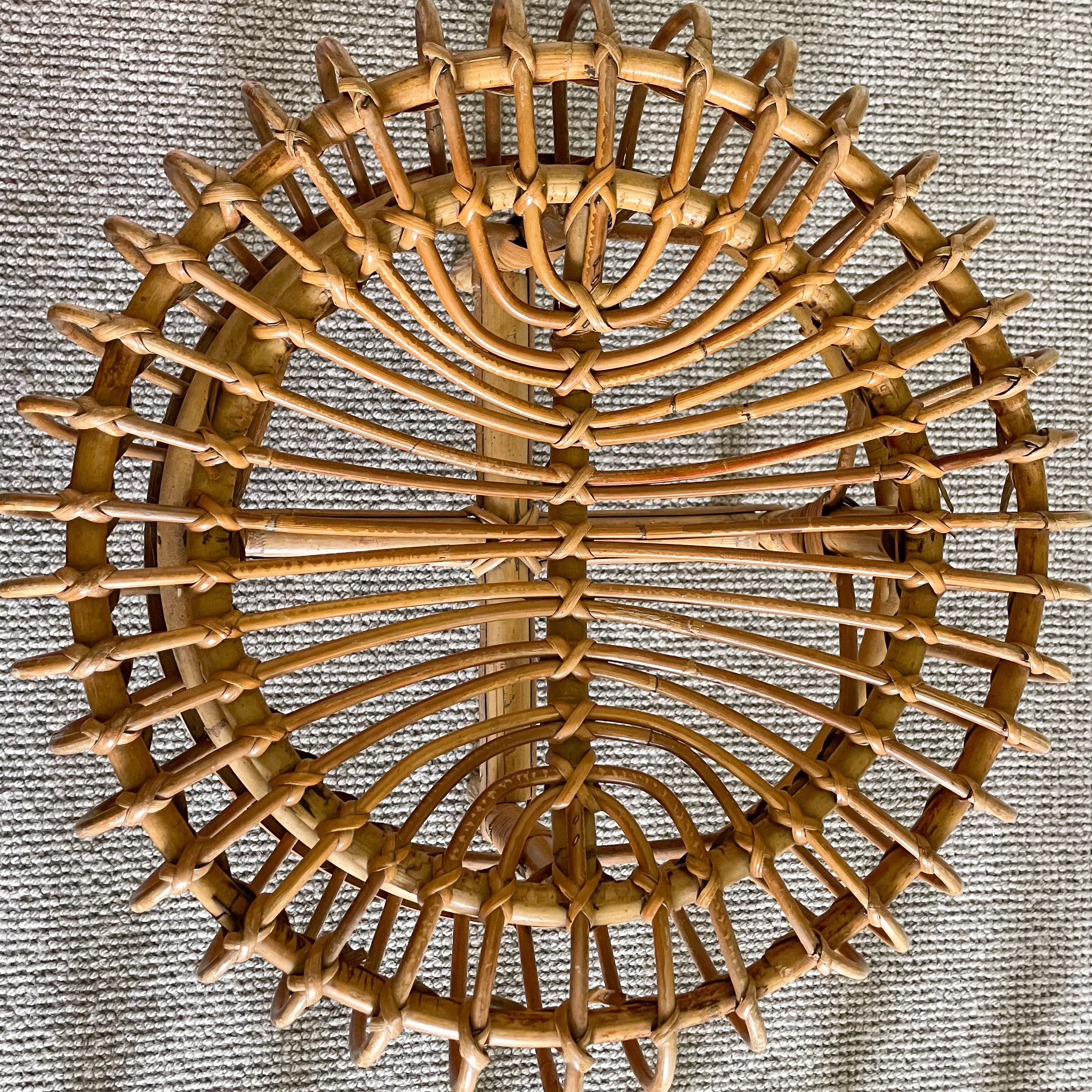 Vintage 1950s midcentury round bamboo cane lobster pot stool, Franco Albini - Moppet