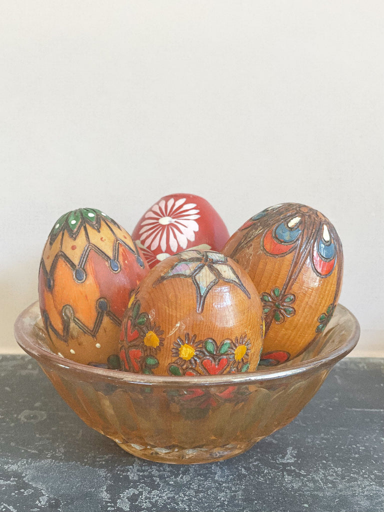 Vintage hand-painted folk art wooden Easter egg decorations, Eastern European, set of 4 - Moppet