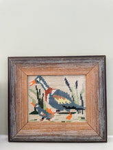 Load image into Gallery viewer, Vintage framed cross stitch embroidery of a mother duck and duckling - Moppet
