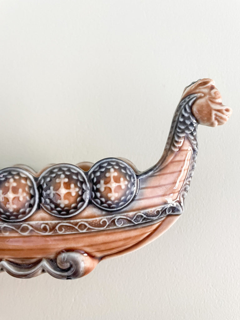 Vintage handmade ceramic porcelain Viking ship trinket dish, by Wade, made in England - Moppet