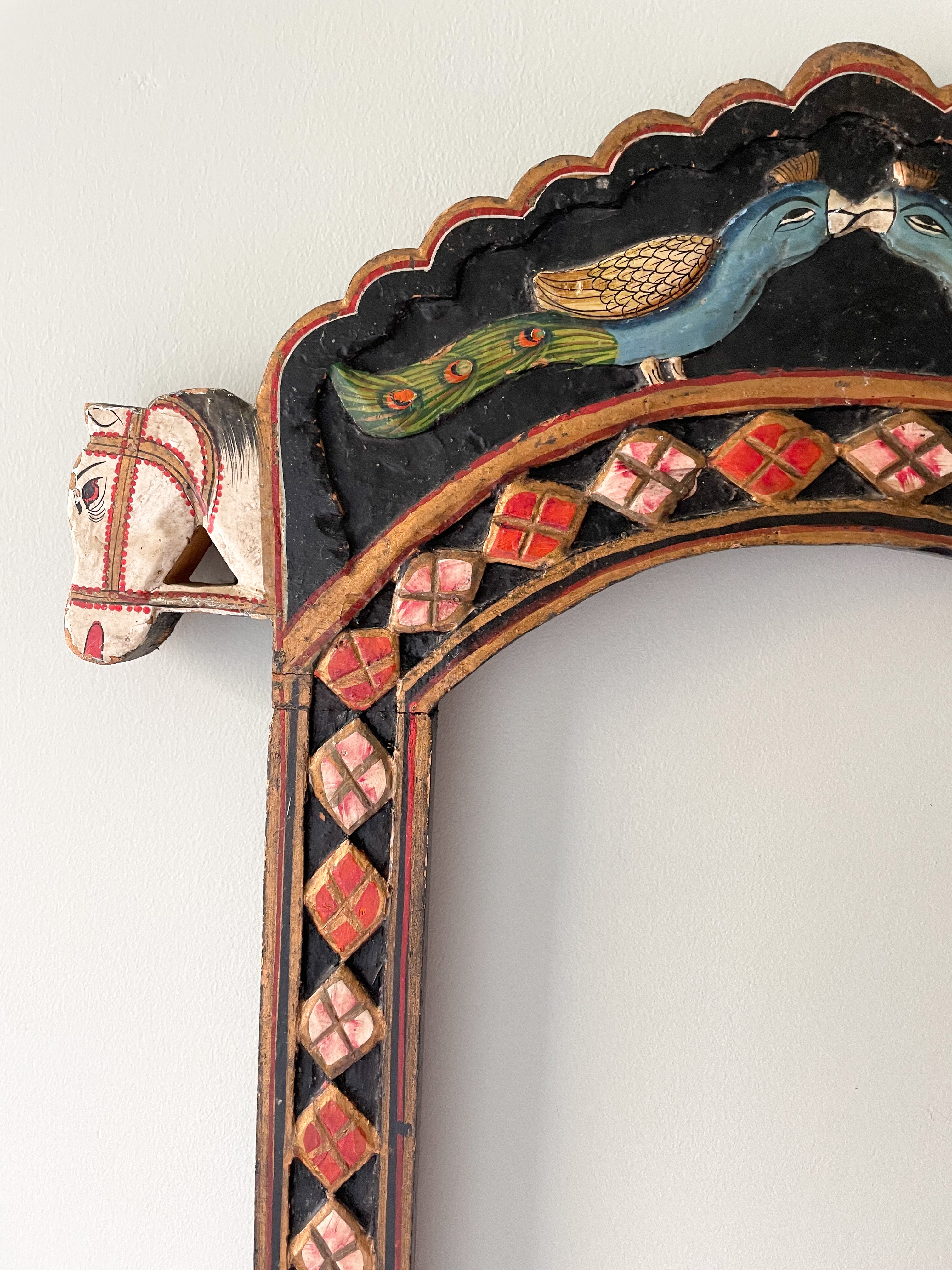Vintage wooden wall-hanging frame featuring horses, peacocks and diamonds - Moppet