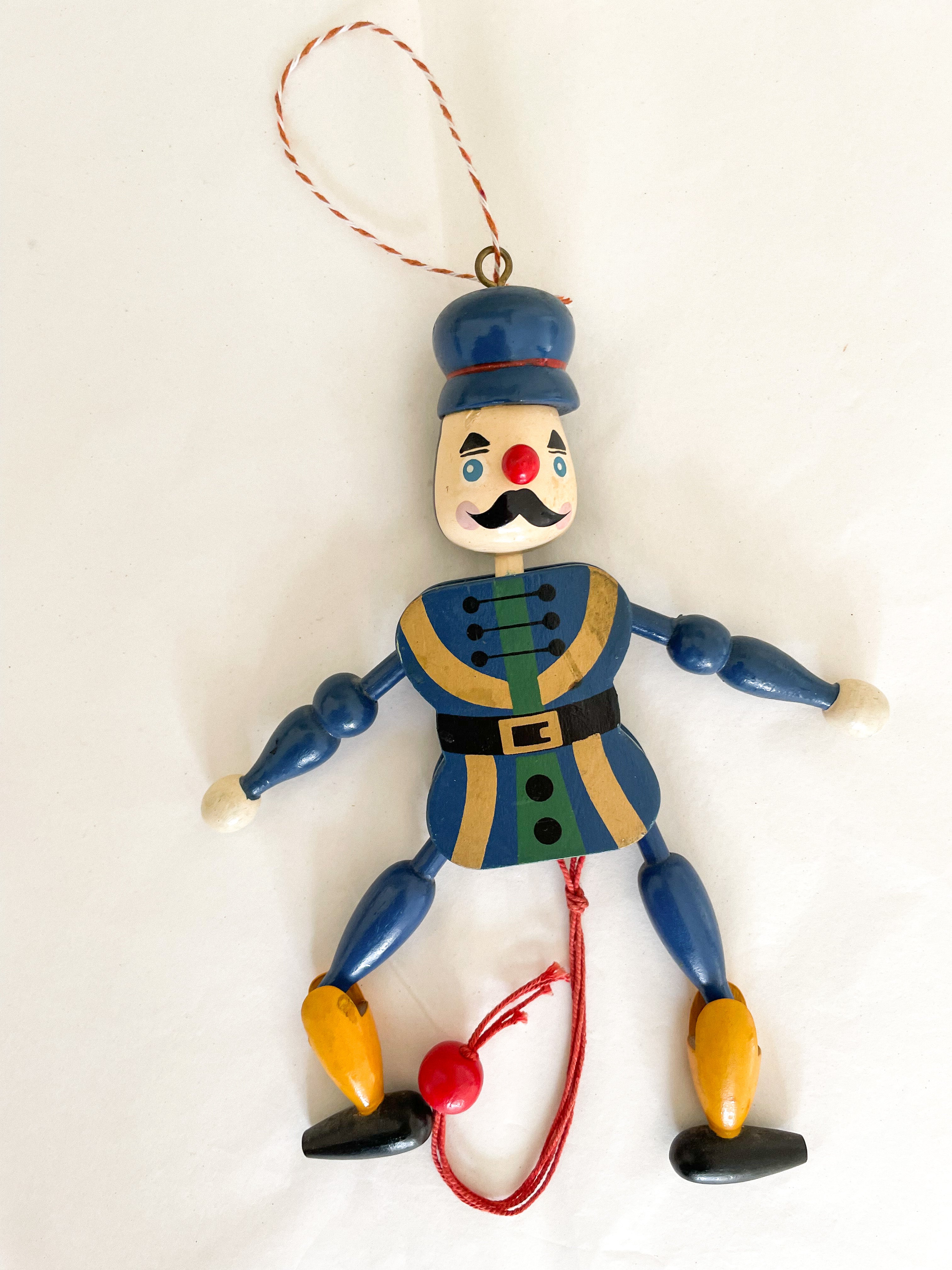 Vintage German wooden soldier or Nutcracker ‘Hampelmann’ jumping-jack pull toy - Moppet