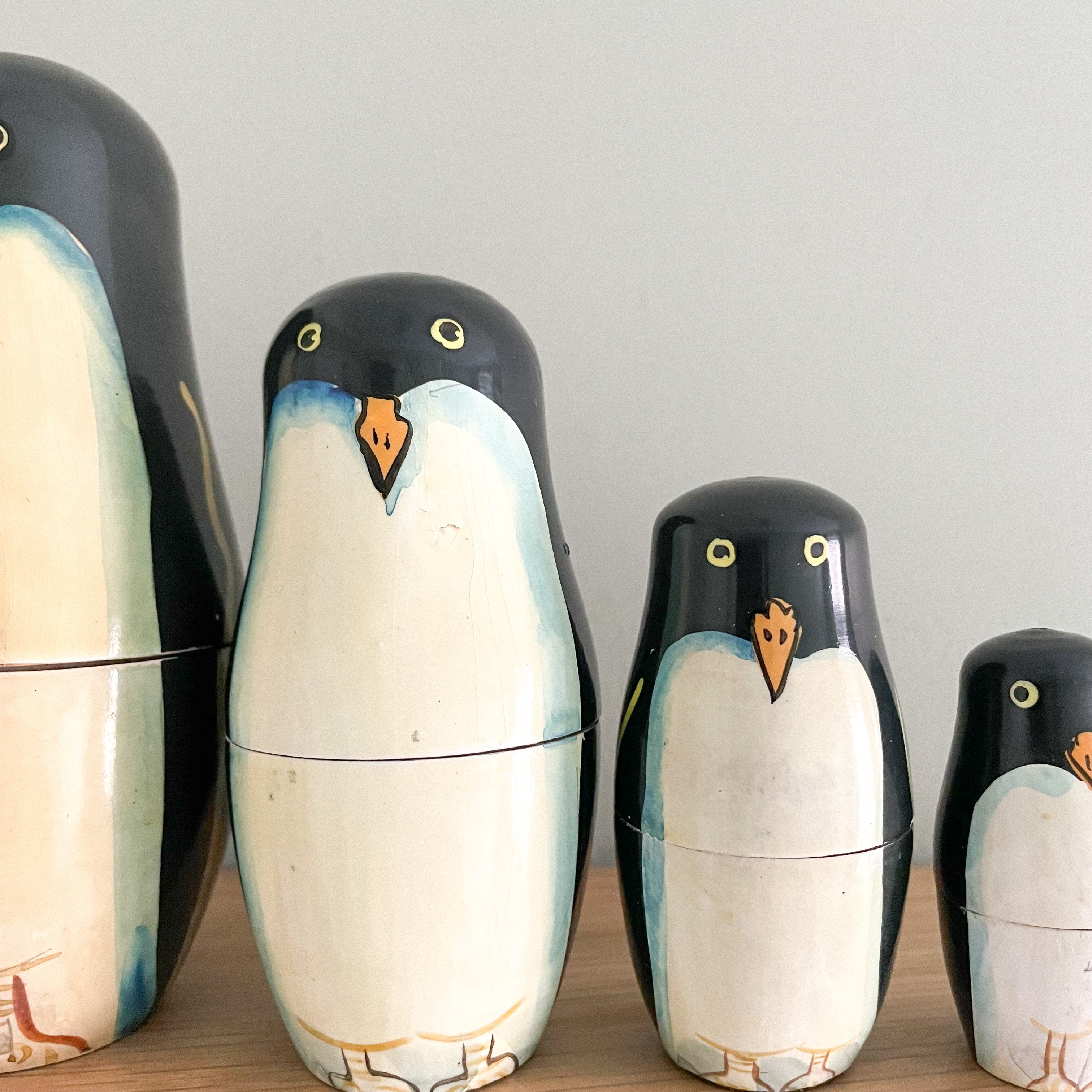 Vintage wooden nesting penguin ‘Russian’ dolls - Moppet