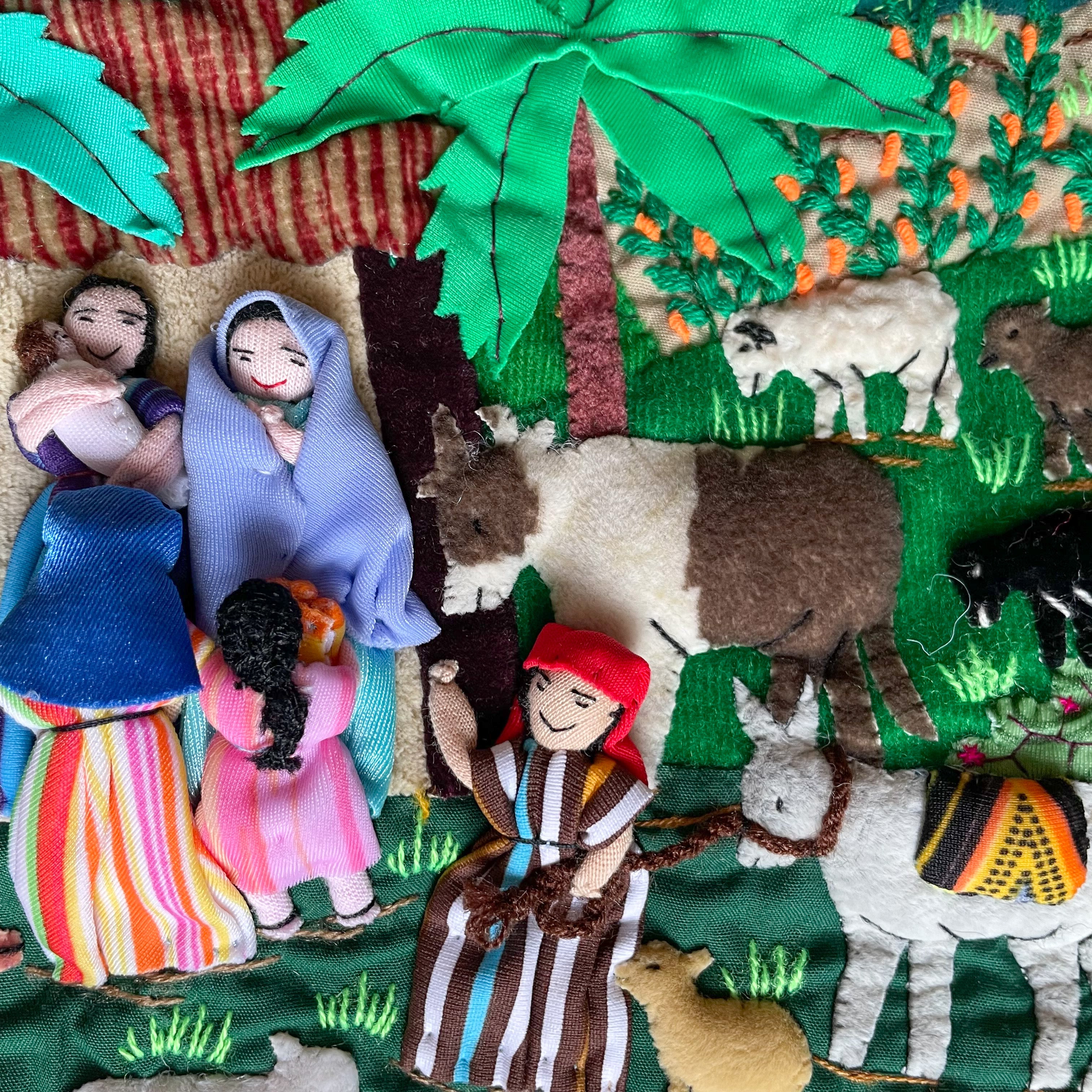 Vintage Peruvian appliqué Christmas nativity wall hanging - Moppet