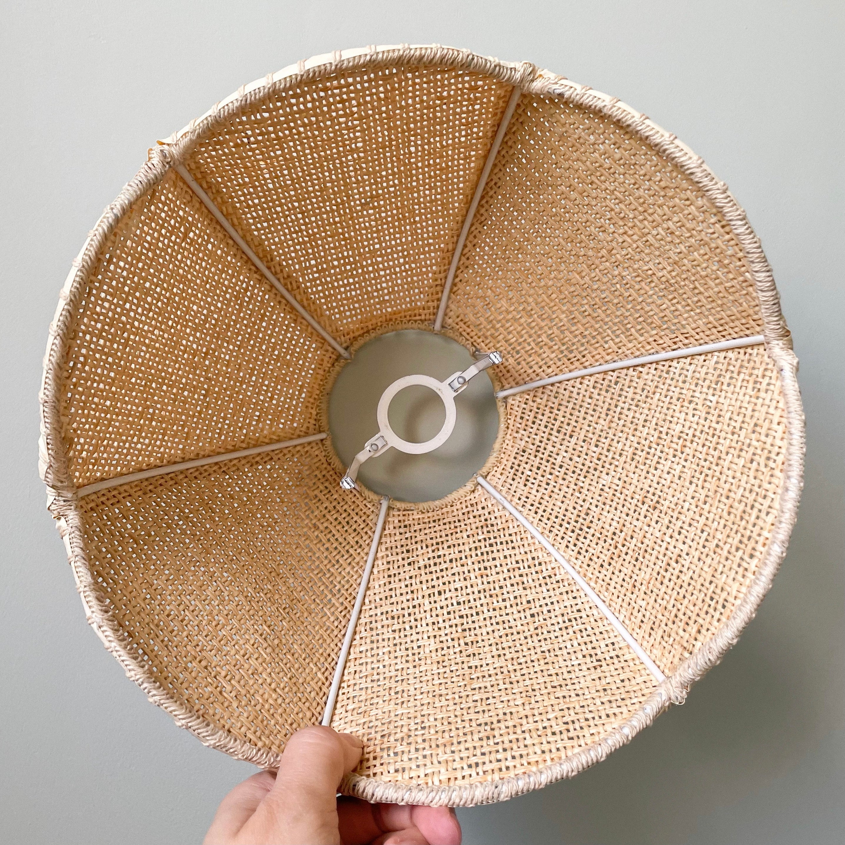 Vintage woven rattan ceiling or lamp shade with a scalloped wavy petal edge - Moppet