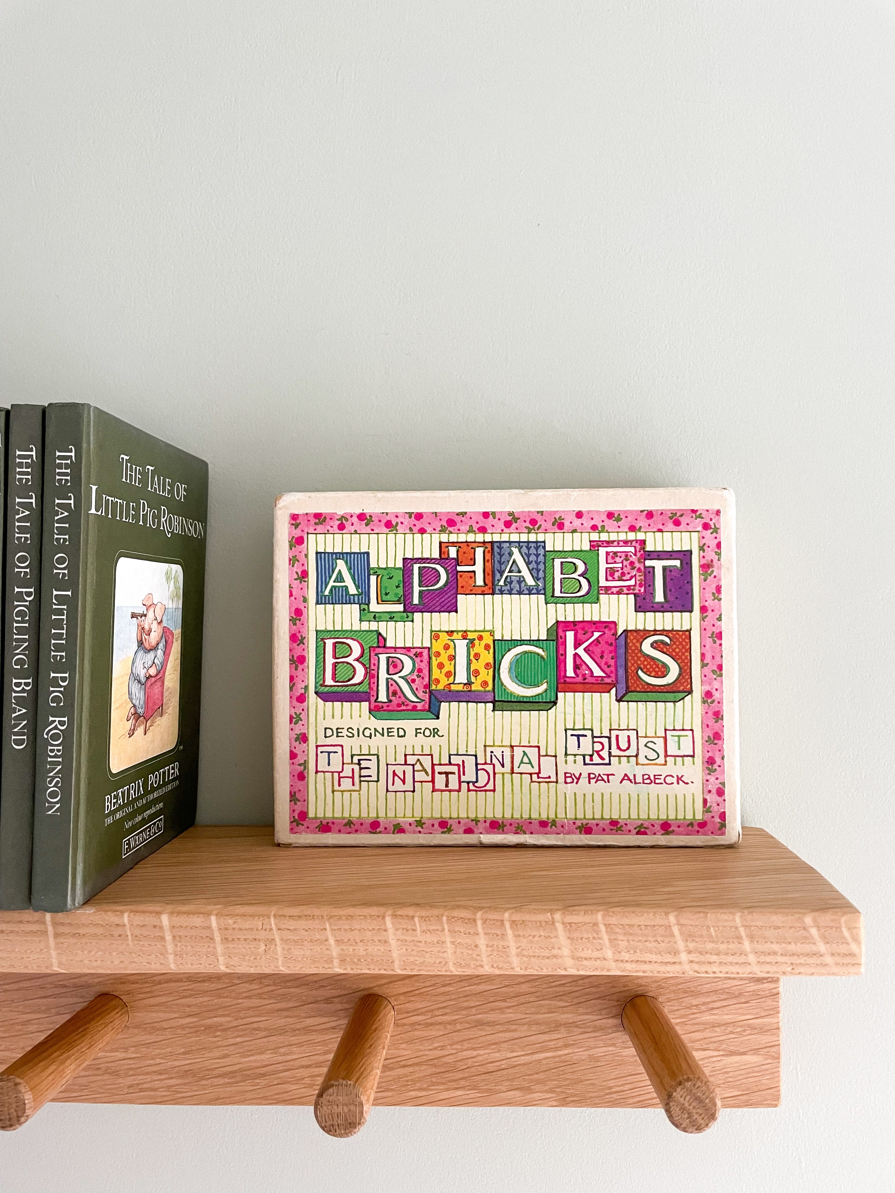 Vintage 1960s wooden stacking alphabet picture building blocks - Moppet