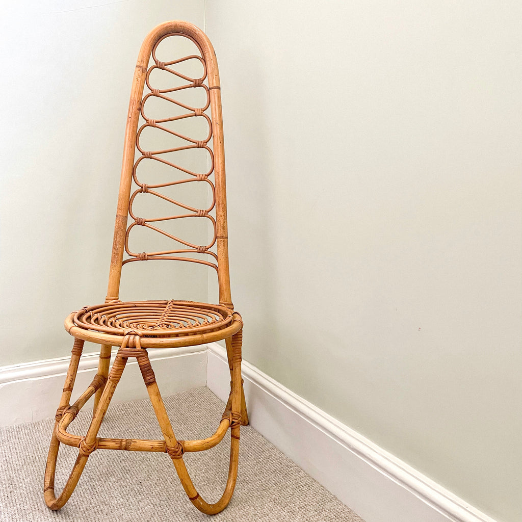 Vintage 1950s midcentury bamboo cane throne chair with high back, possibly by Dirk Van Sliedrecht for Rohe Noordwolde - Moppet
