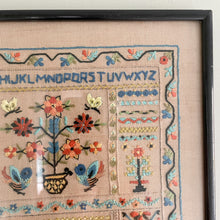 Load image into Gallery viewer, Vintage 1950s framed children&#39;s embroidery or needlework alphabet sampler - Moppet
