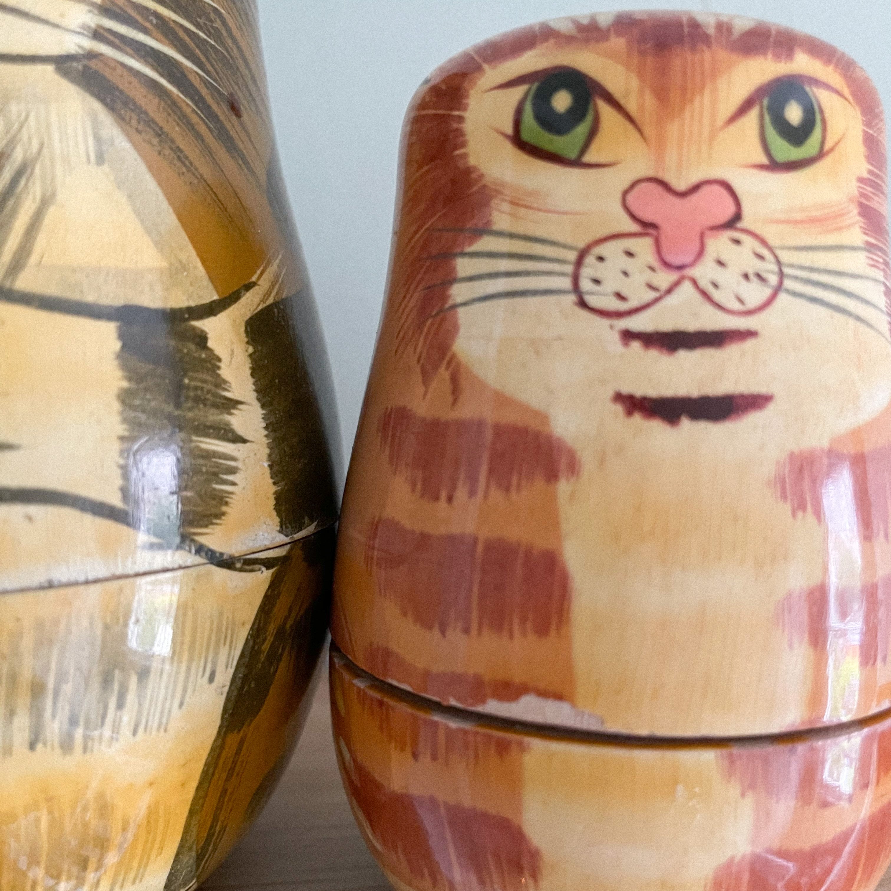 Vintage wooden nesting cat ‘Russian’ dolls - Moppet