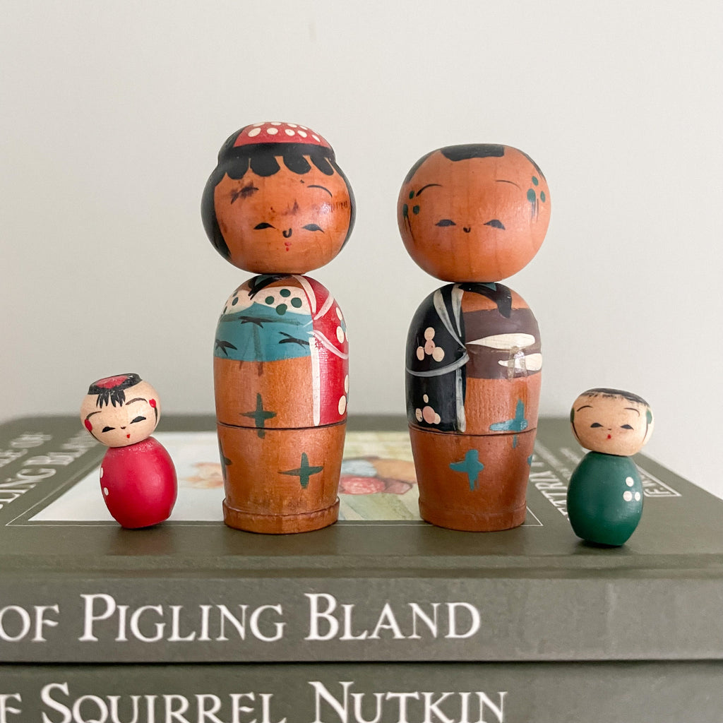 Nesting wooden vintage Japanese Kokeshi 'bobble-head' nodding 'Russian' dolls - Moppet