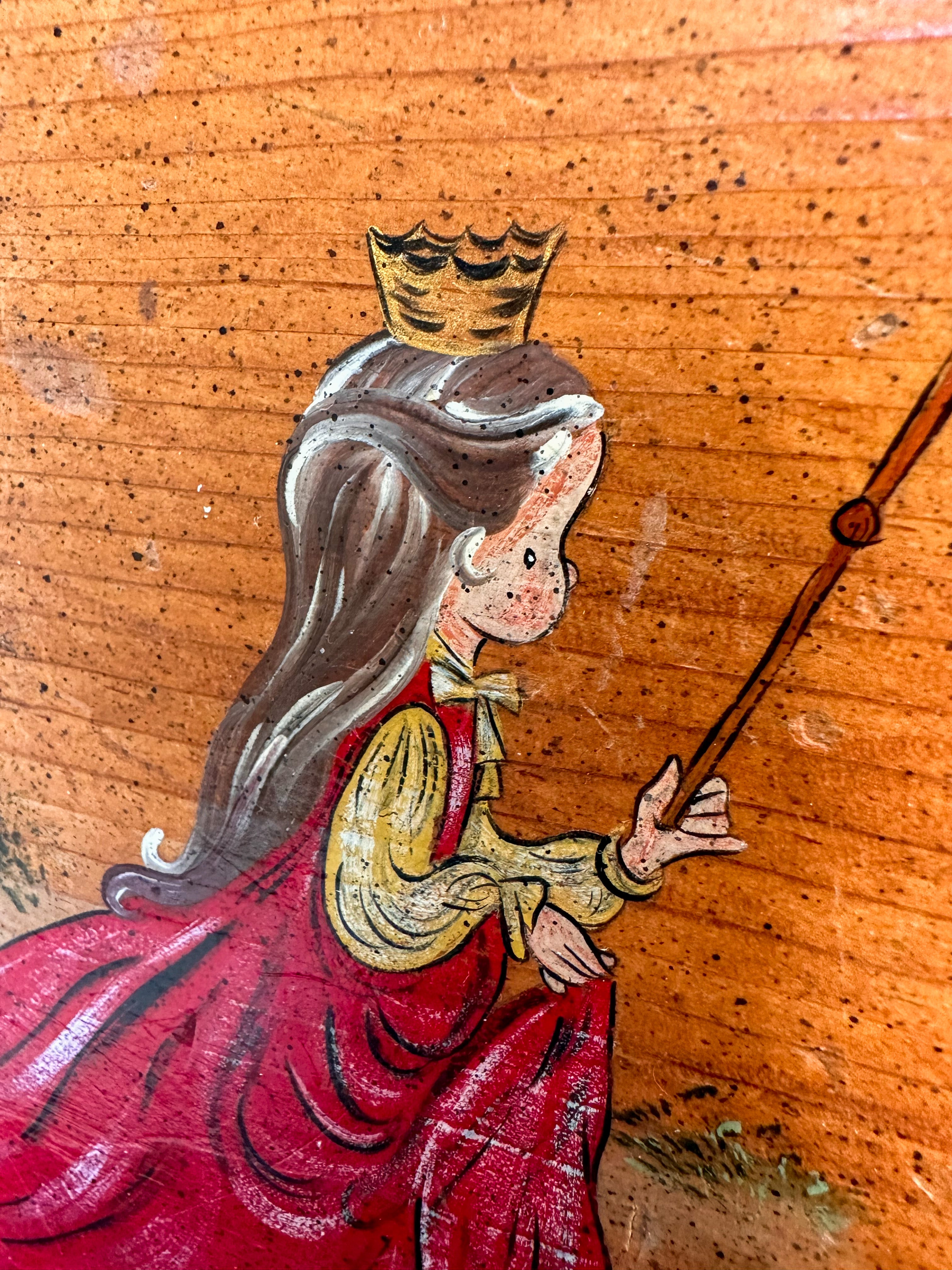 Vintage Dutch wooden hand-painted fairytale stool, signed and numbered by artist M. Kramer - Moppet