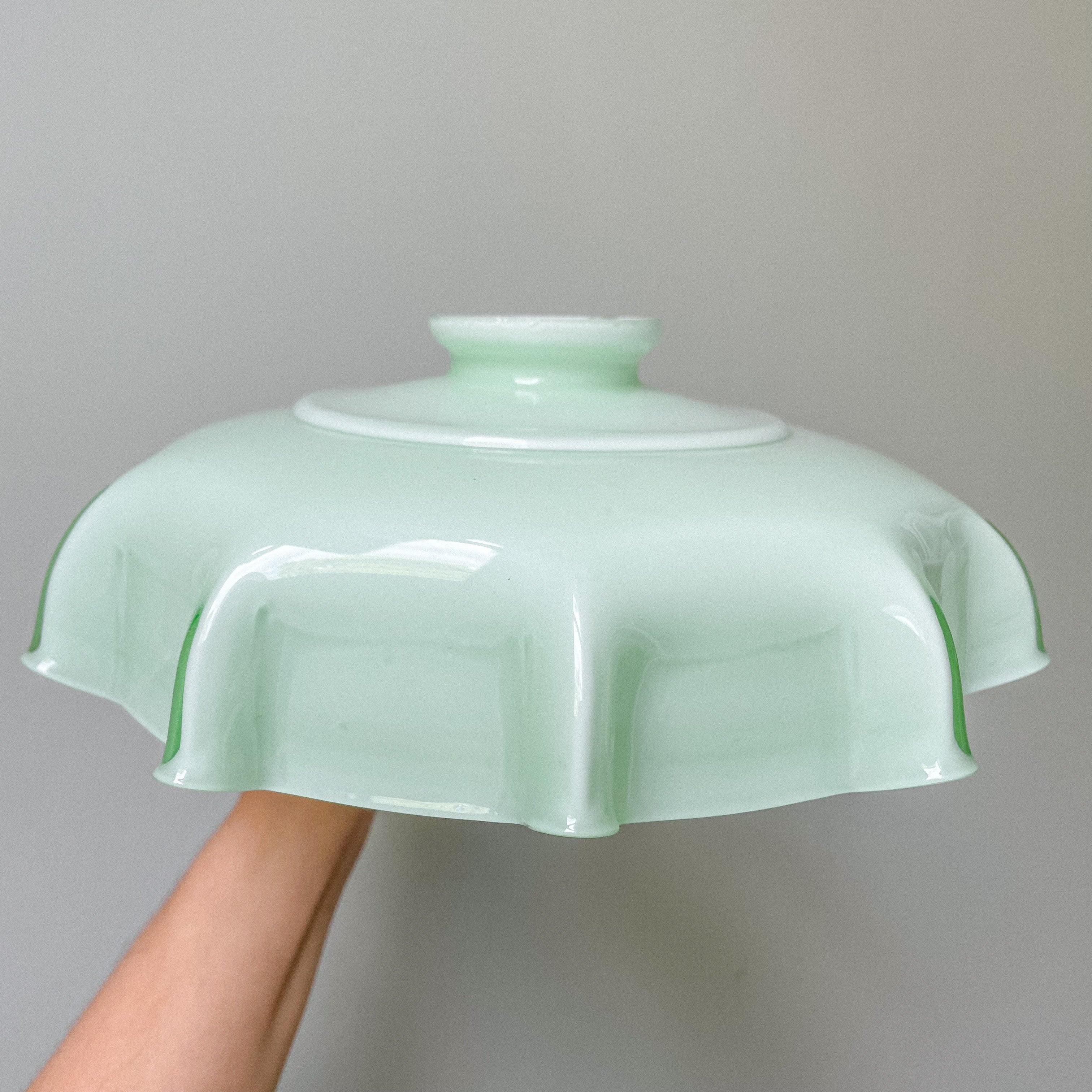 Vintage French rare Art Deco 1920s ceiling shade in a ‘handkerchief’ style with a frilly wavy edge | pale green - Moppet