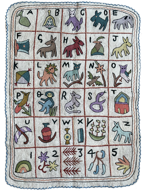 Folk art alphabet and numbers wall hanging | felt ‘namda’ ABC 123 rug | LARGE | design 010 - Moppet