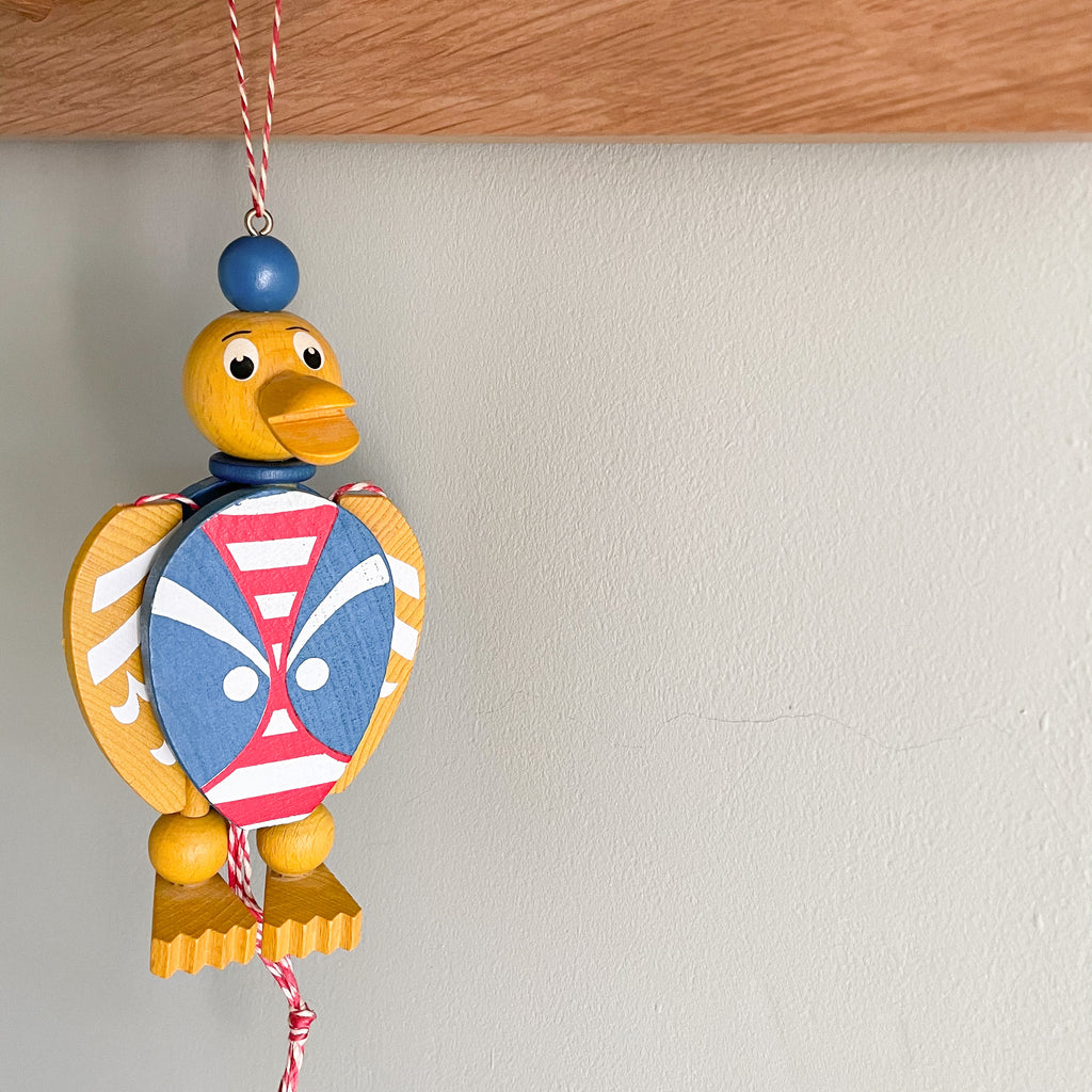 Vintage wooden Austrian duck jumping jack or pull toy, by Famo - Moppet