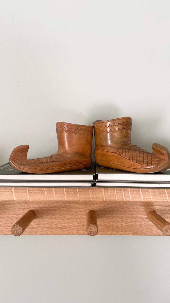Vintage Yugoslavian hand-carved wooden folk art elf boot - Moppet