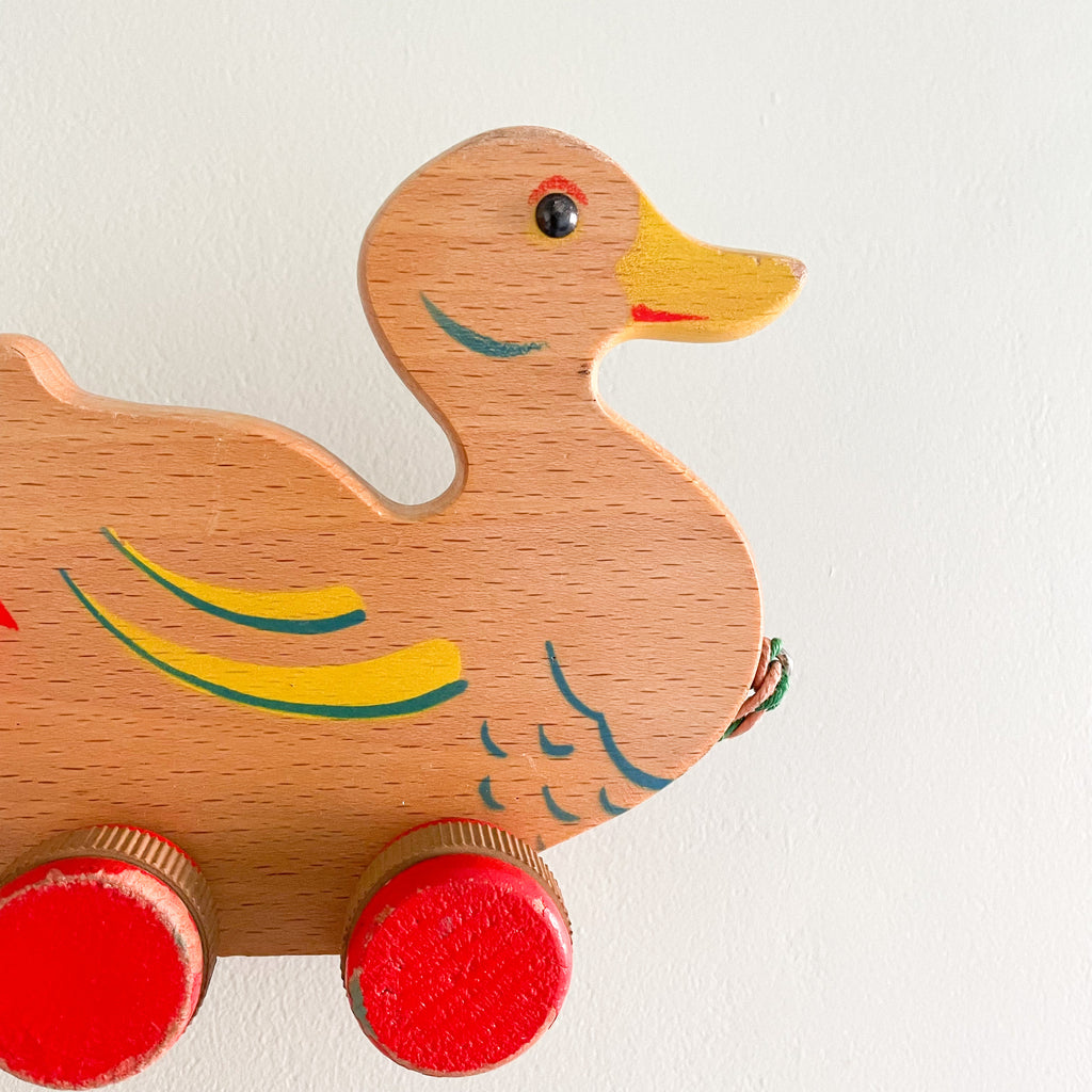 Vintage 1950s German wooden duck pull toy by Verhofa/Gecevo - Moppet