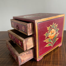 Load image into Gallery viewer, Vintage wooden folk art jewellery chest or trinket box with floral design - Moppet
