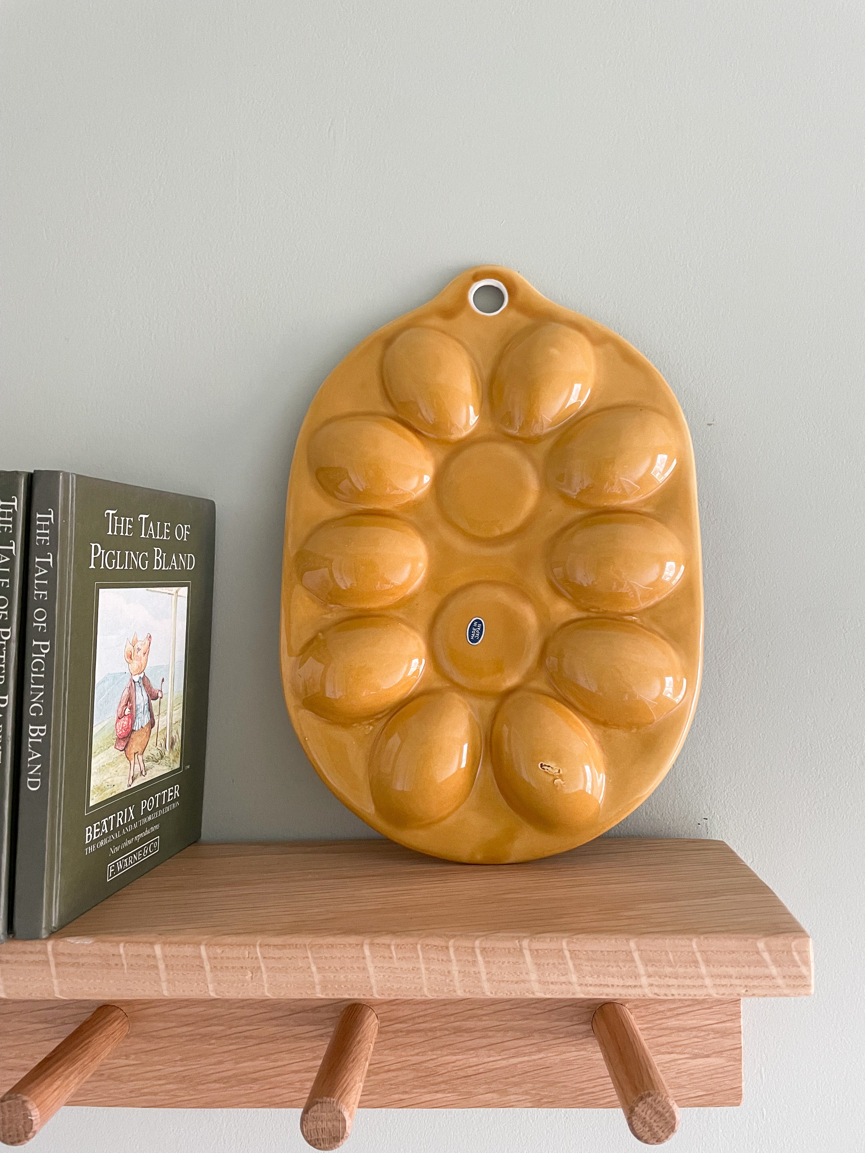 Vintage Japanese ceramic wall-hanging Easter egg dish or tray, yellow - Moppet