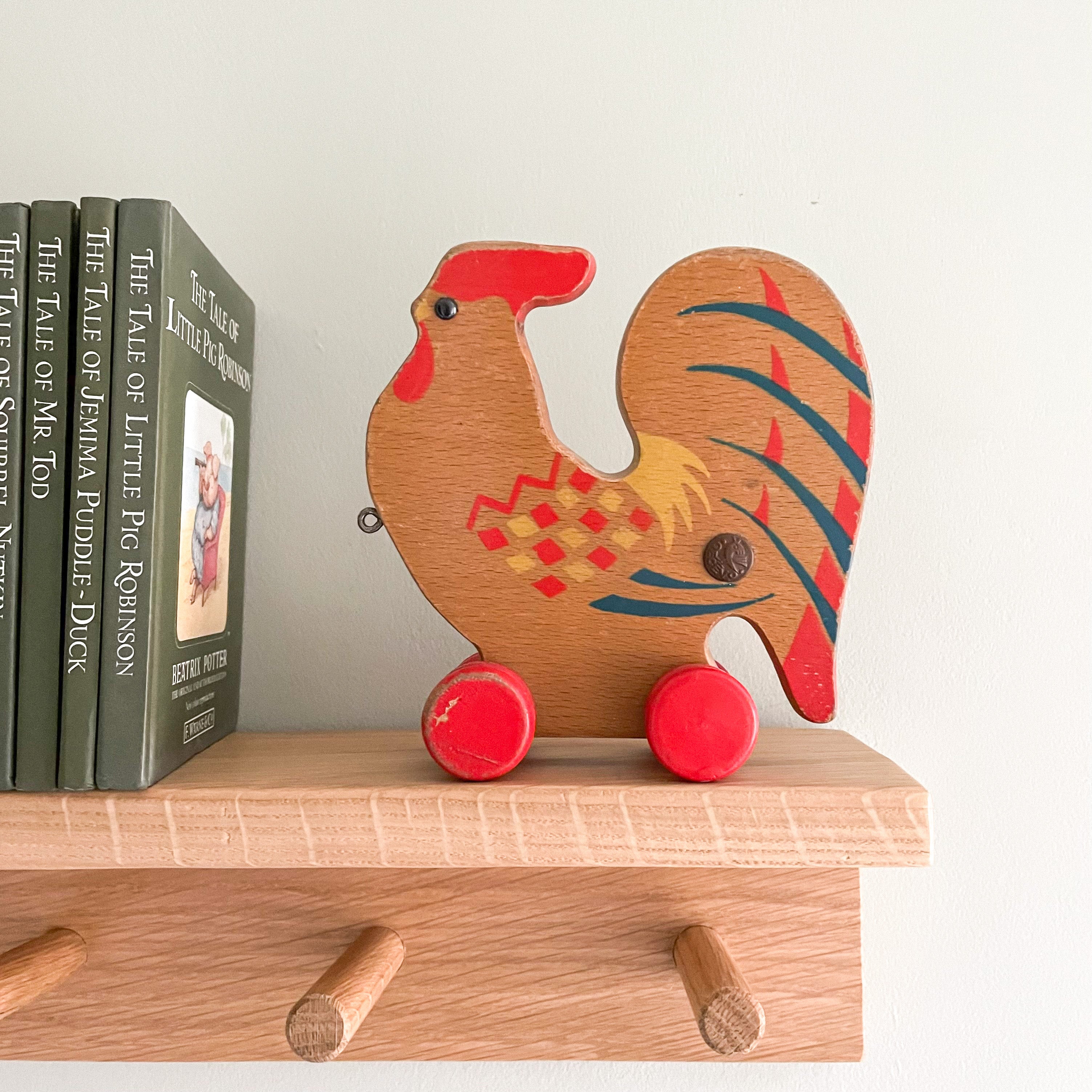 Vintage 1950s German wooden cockerel/rooster pull toy by Verhofa/Gecevo - Moppet