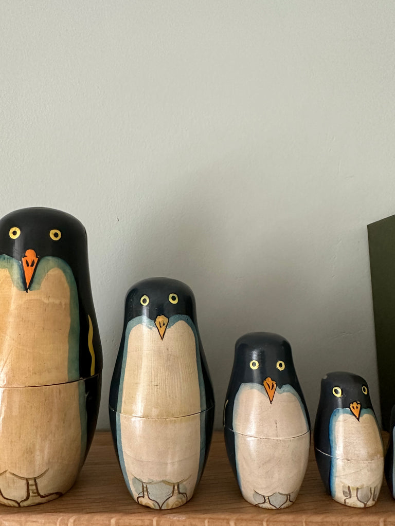 Vintage wooden penguin nesting Russian Matryoshka dolls - Moppet