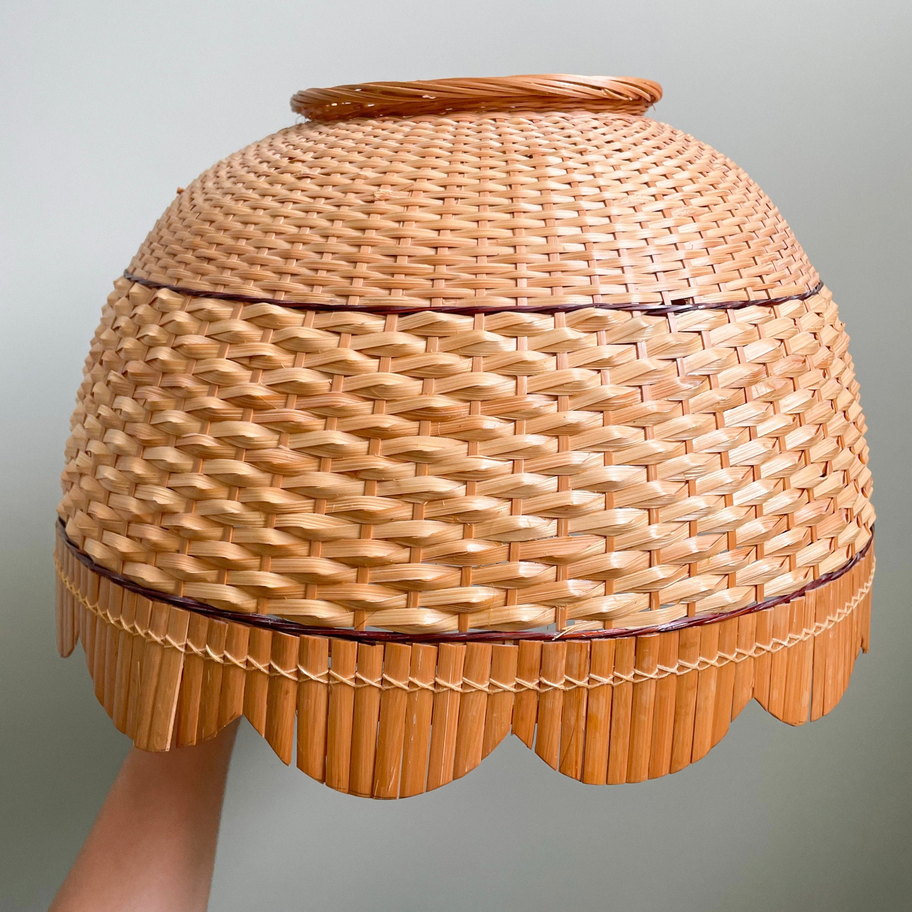 Vintage 1970s cane shade with a scalloped edge - Moppet