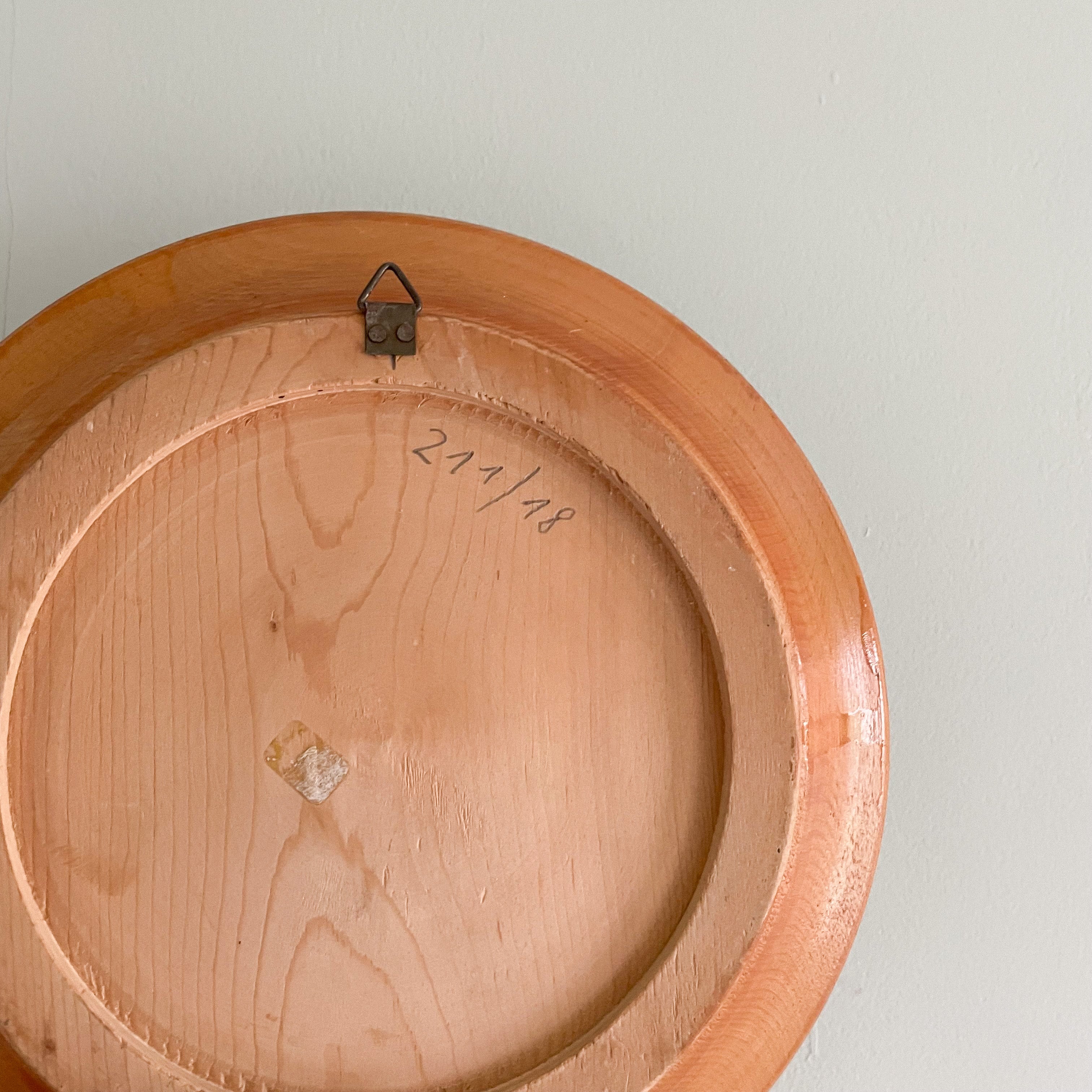 Vintage wooden wall-hanging plate, hand carved with fawn and bird woodland scene, Austrian or German - Moppet