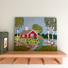 Load image into Gallery viewer, Vintage Swedish handmade woollen embroidery of a Swedish red cottage - Moppet
